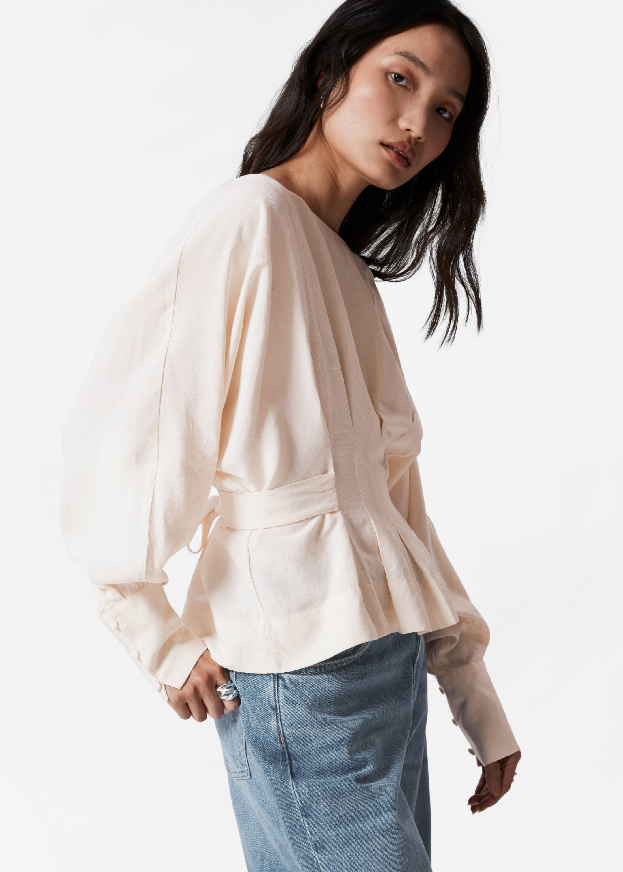 View larger image: Pleated Boatneck Blouse - Cream - Ladies | H&M GB 4