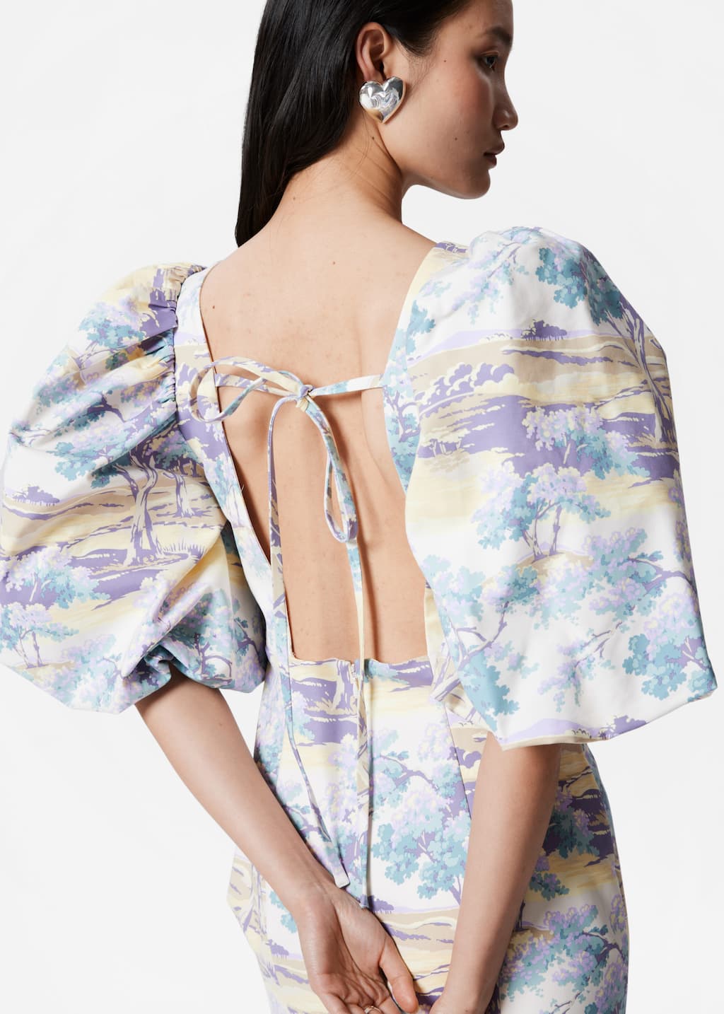 Puff-Sleeve Mini Dress - Yellow Pattern - Lookbook