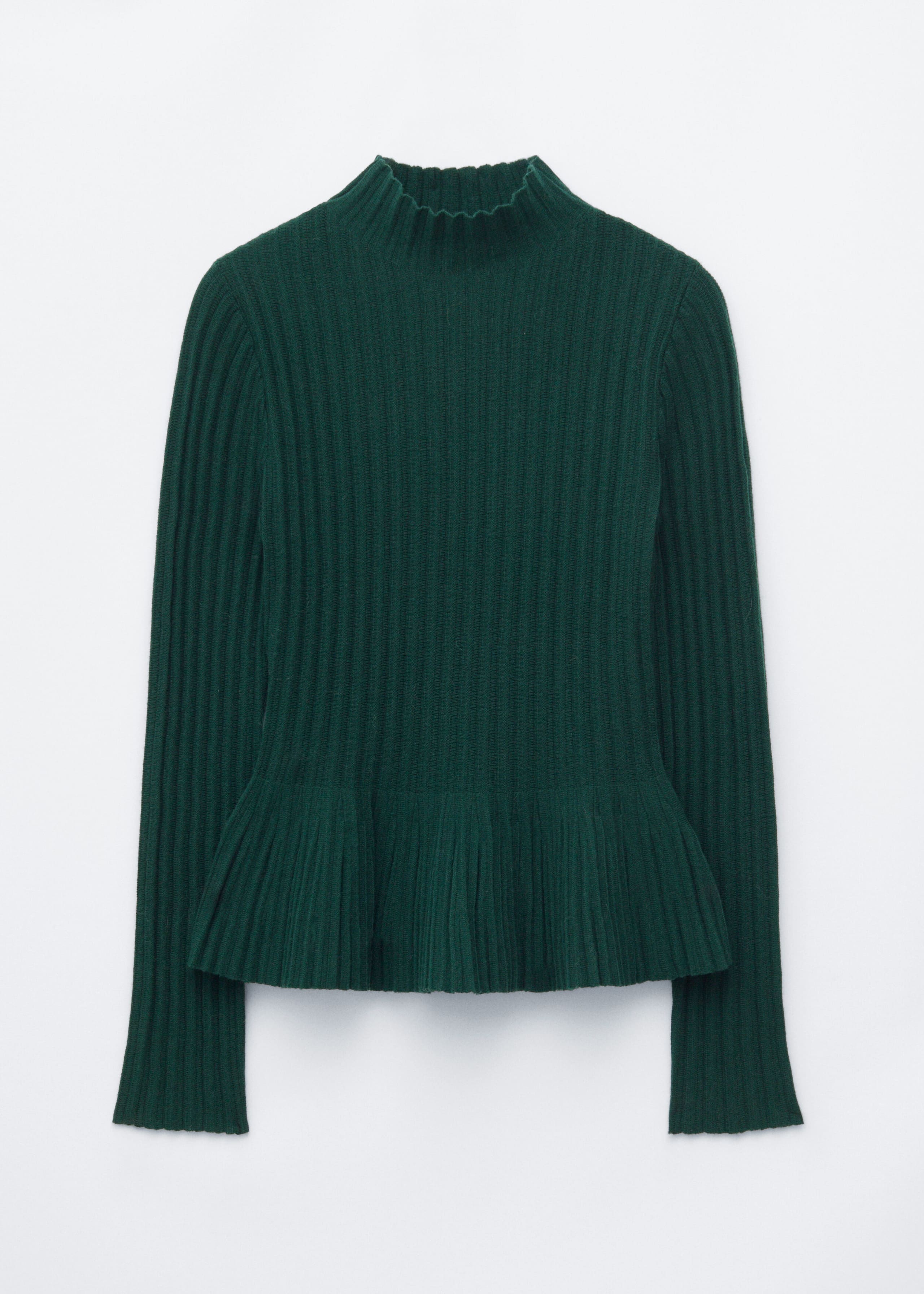 Peplum Wool-Cotton Top - Dark Green - Still Life