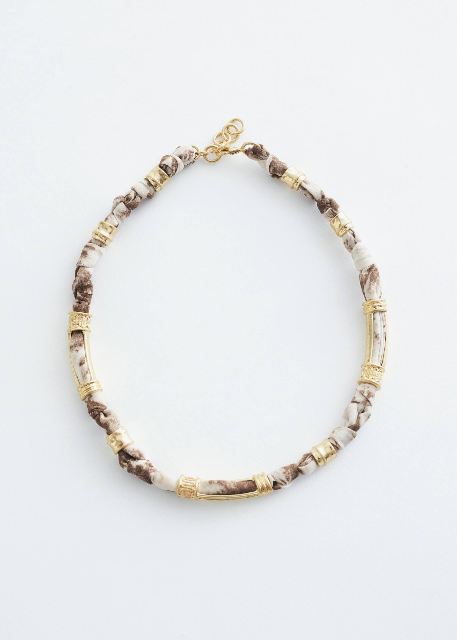 Beaded Fabric Necklace - Brown/Gold