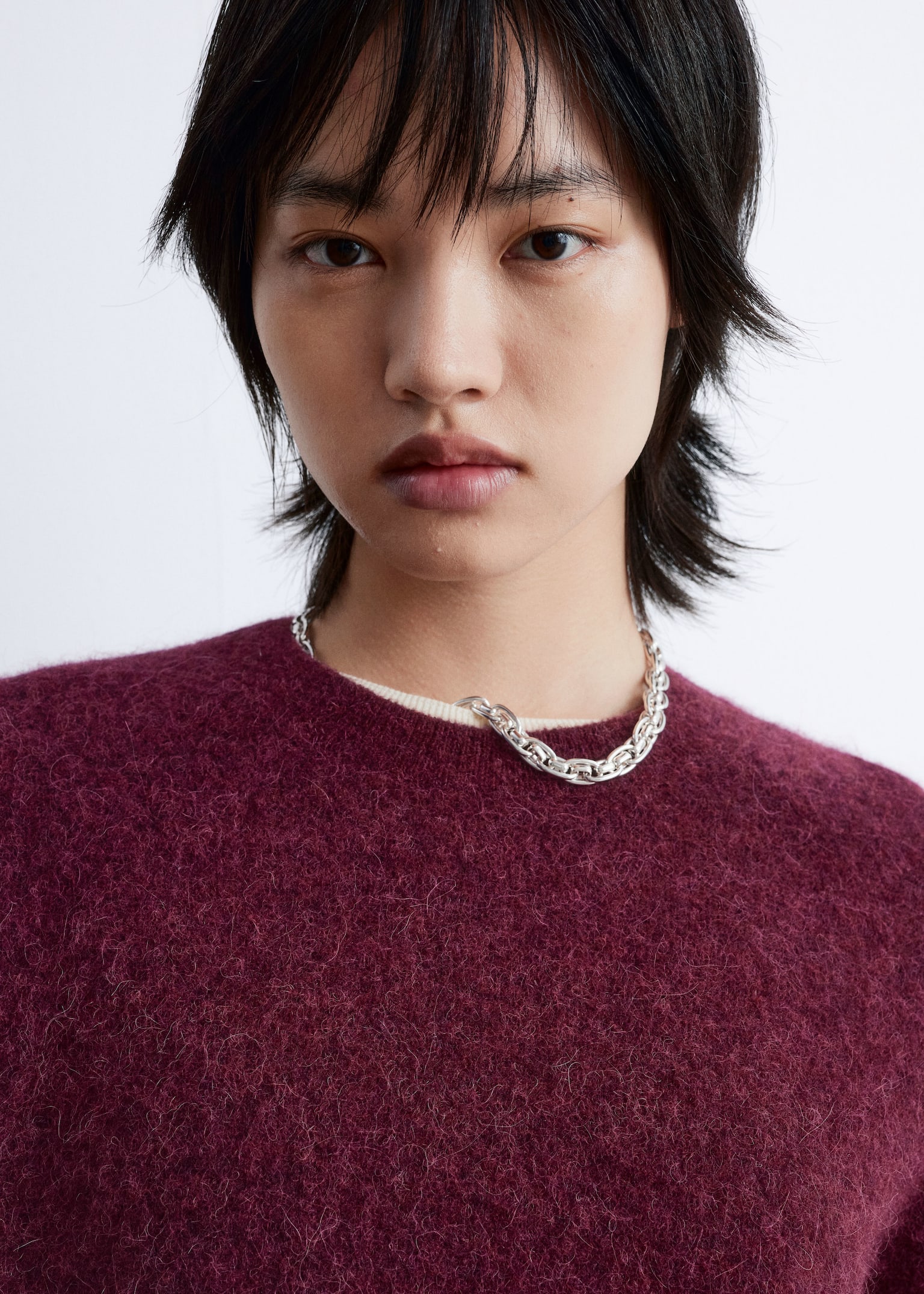 Alpaca-Blend Knitted Top - Burgundy/Red/Oatmeal/Grey/Mole/Dusty Blue/Black - 4
