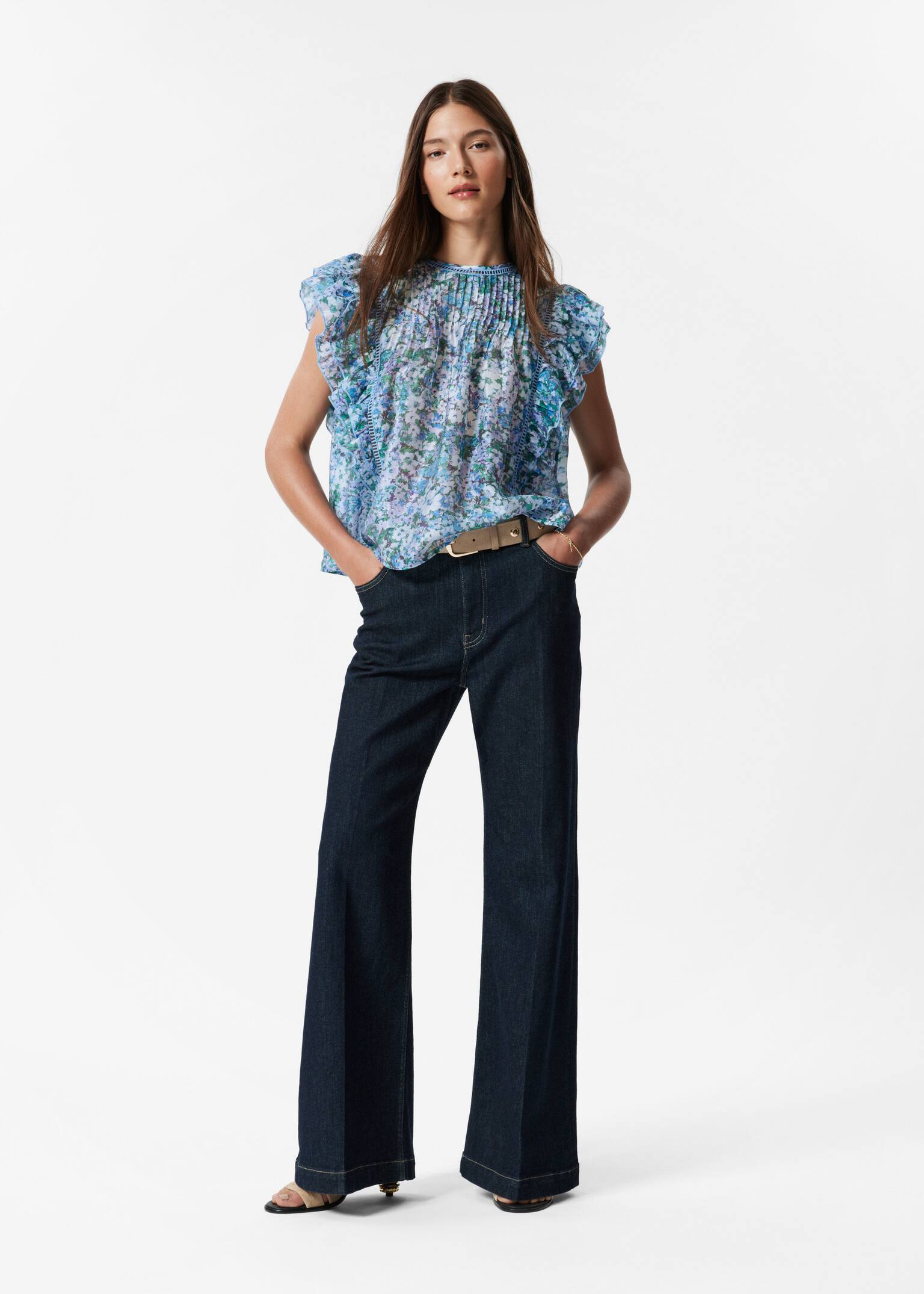 Haut à volants - Motif fleuri bleu/Imprimé floral - 9