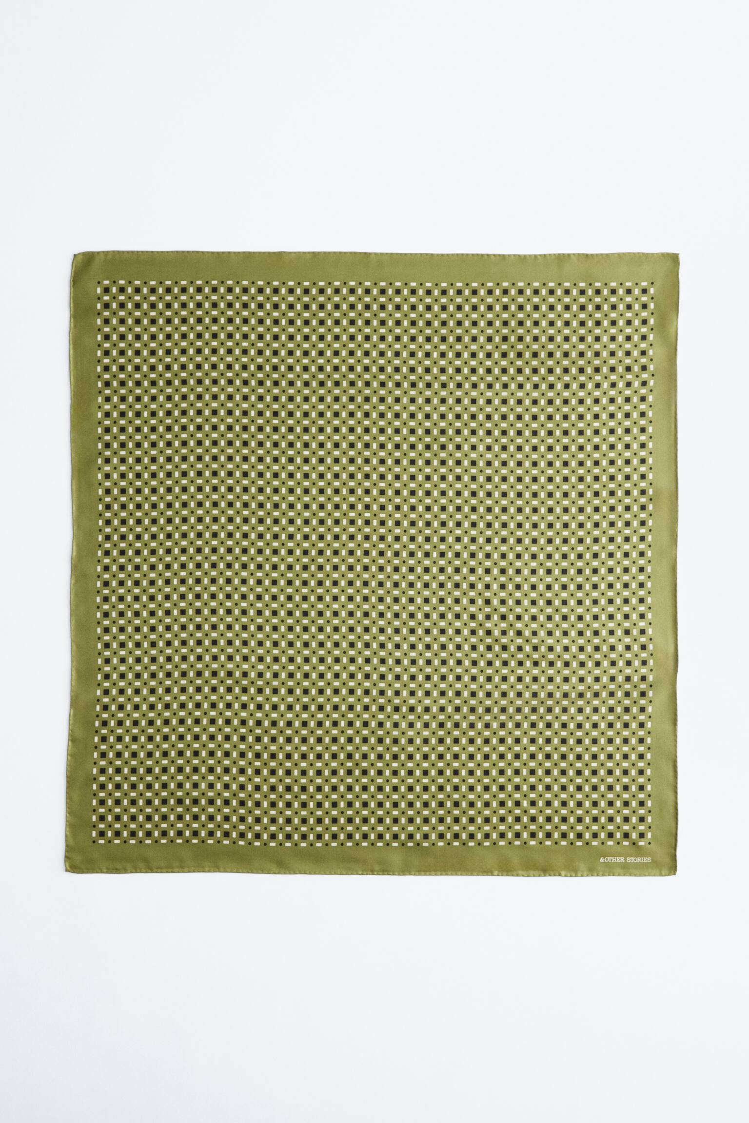 צעיף משי בהדפס גאומטרי - ירוק/הדפס גאומטרי/בז'/דוגמה גאומטרית - 2