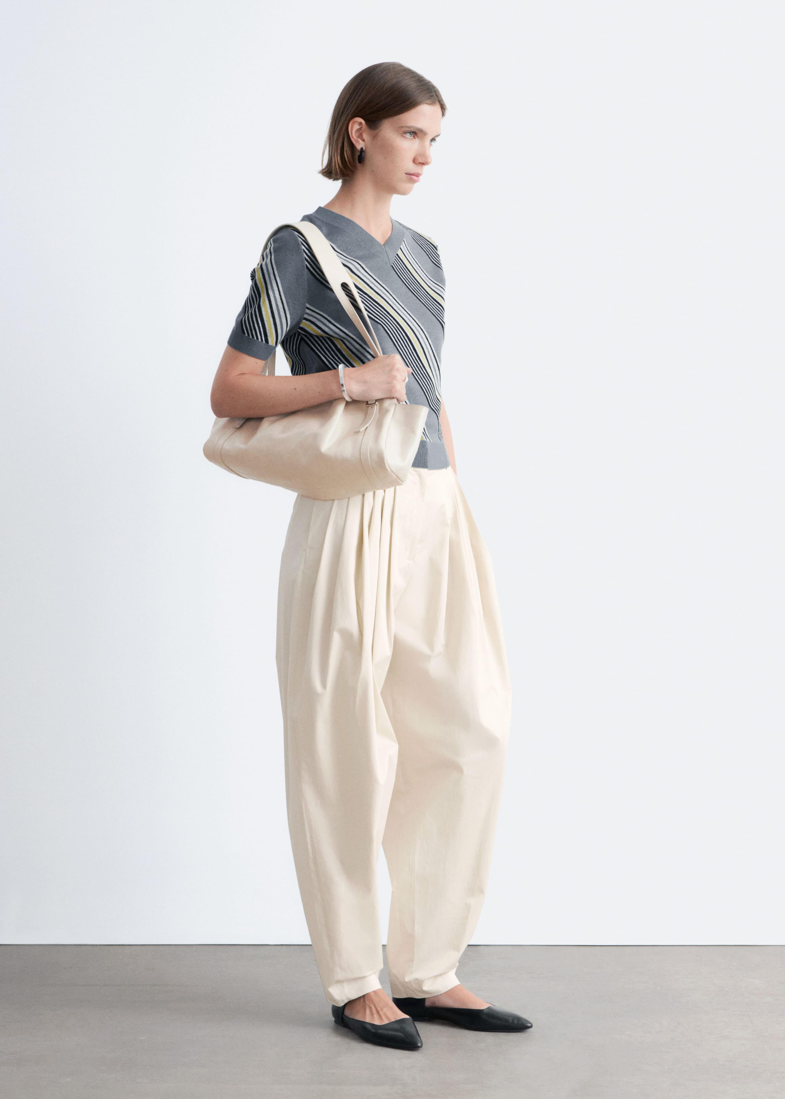 Image of Striped V-Neck Wool T-Shirt