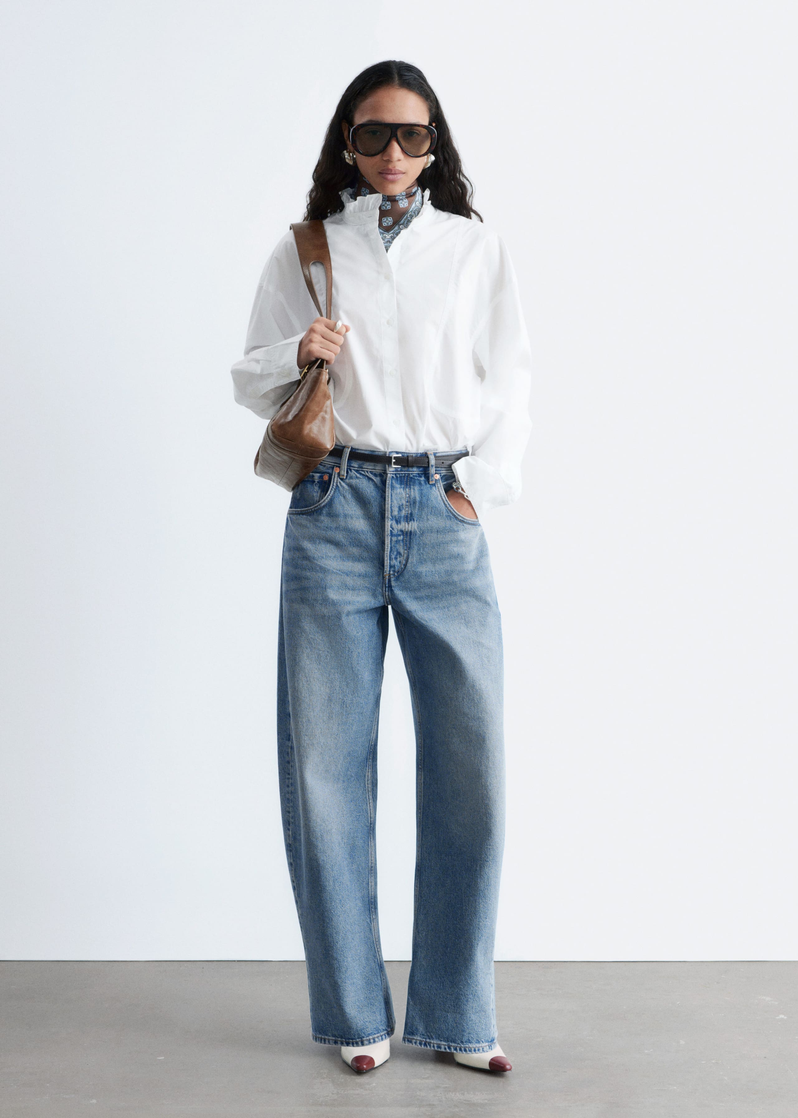 Image of Langes Baumwollhemd mit Stehkragen