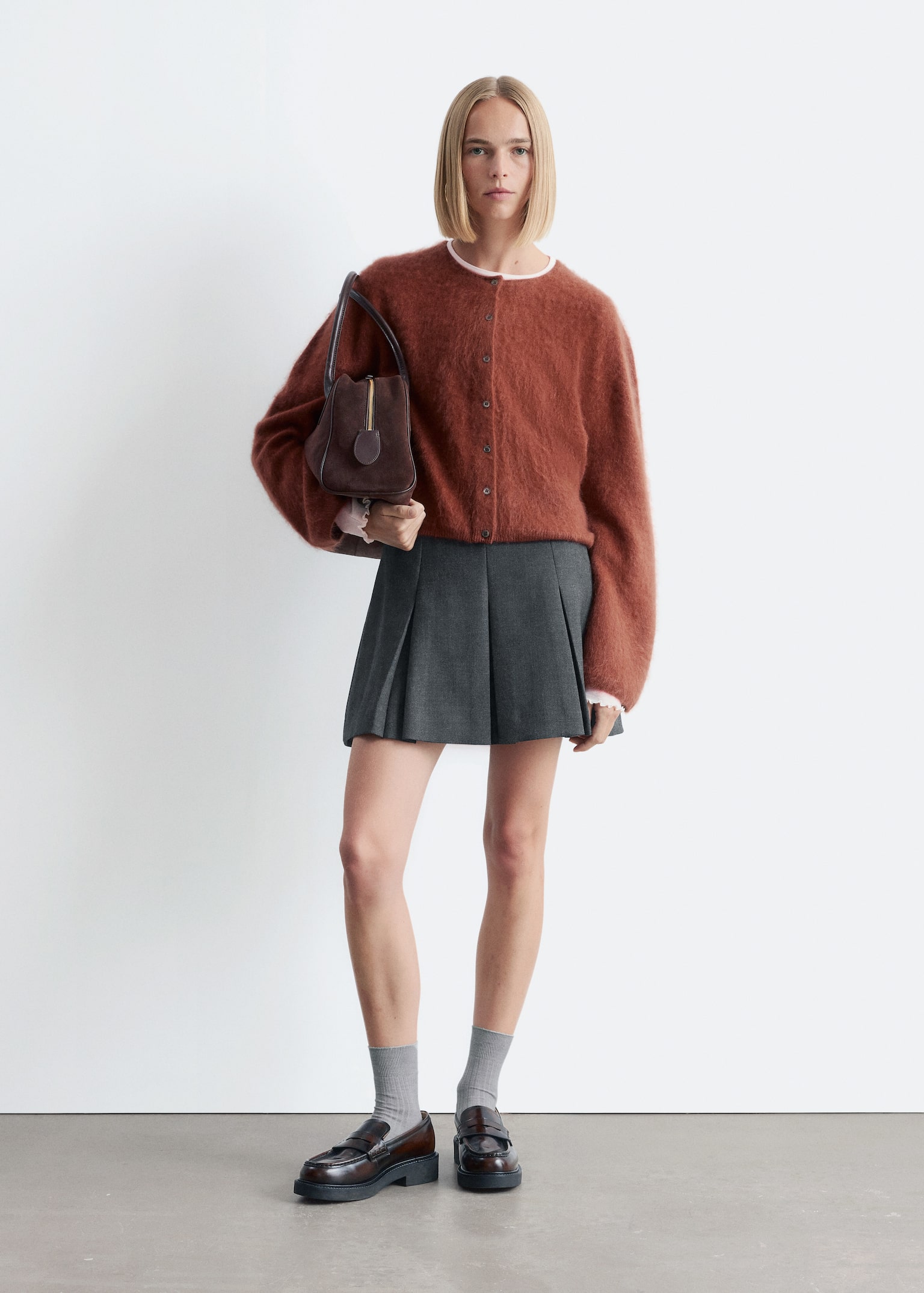 Knitted Cashmere Cardigan - Copper Brown - 6