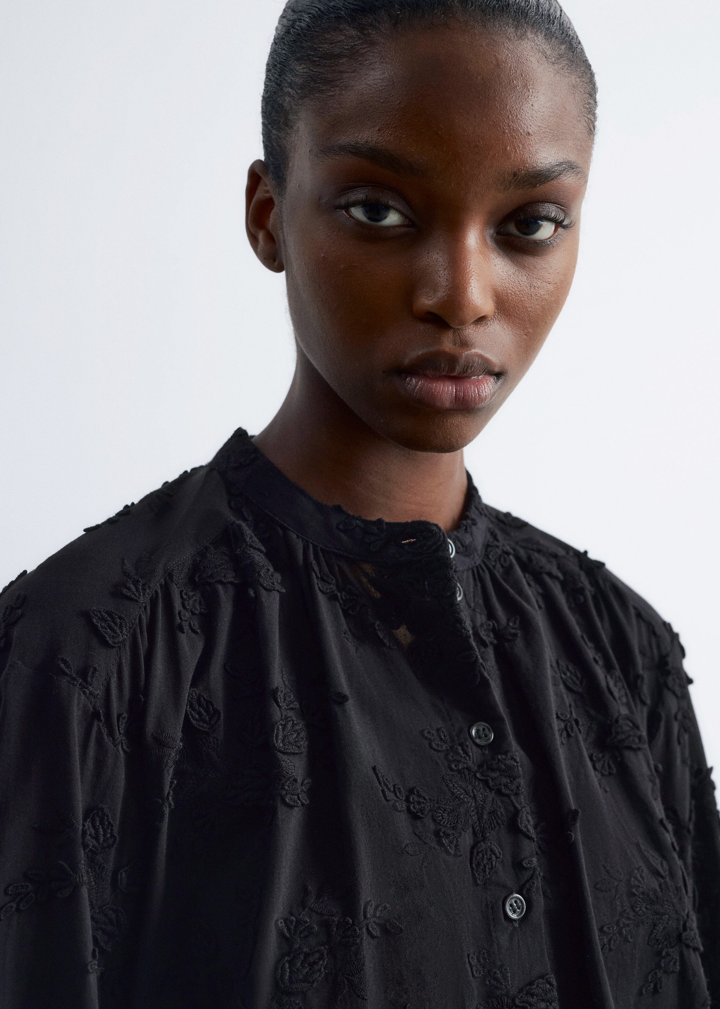 Voluminous Floral-Appliqué Blouse - Black - & Other Stories AD