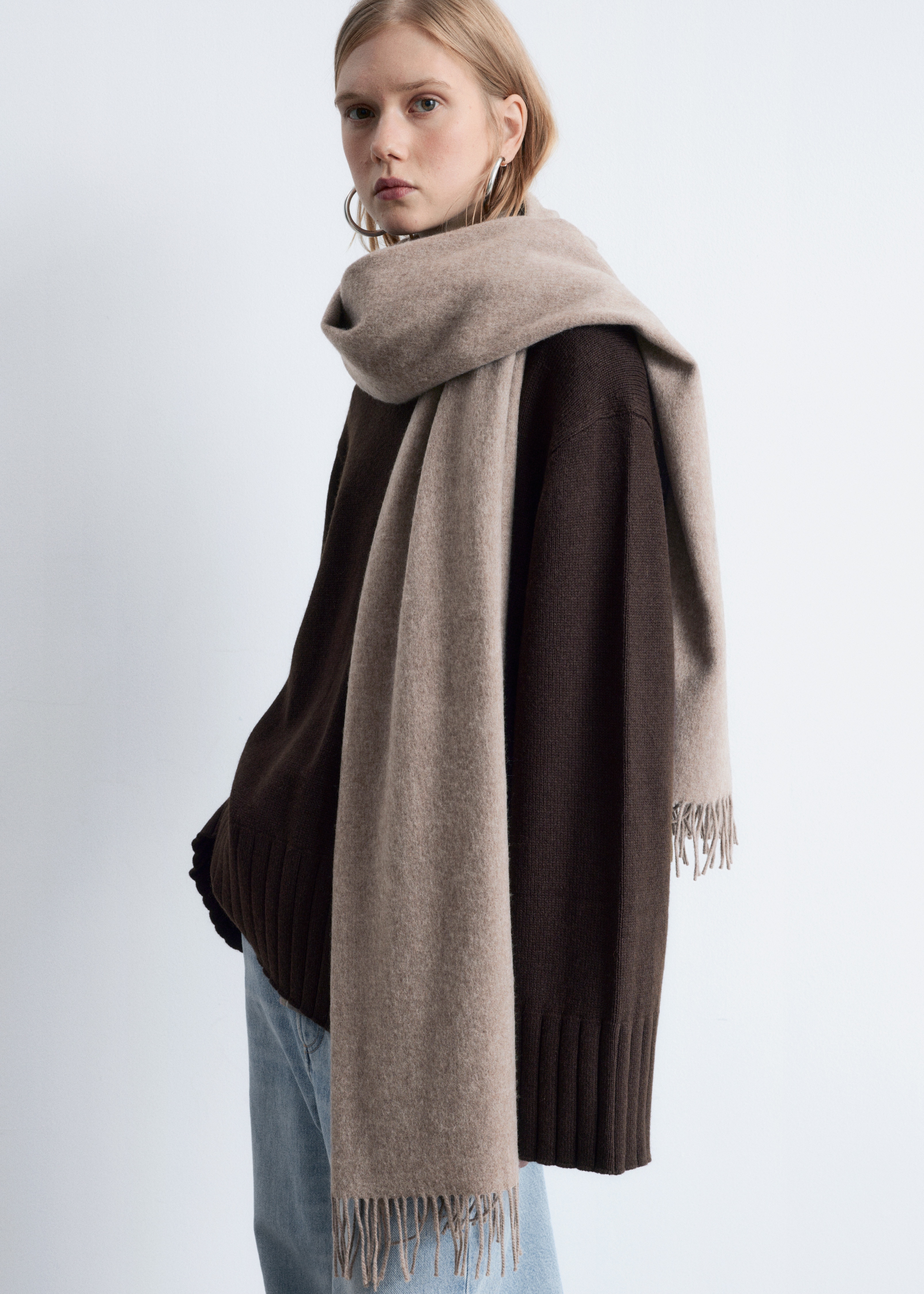 Fringed Wool Blanket Scarf - Béžová/Černá/Burgundy/Mahogany/Rubínově červená/Krémová/Světle žlutá/Šedá