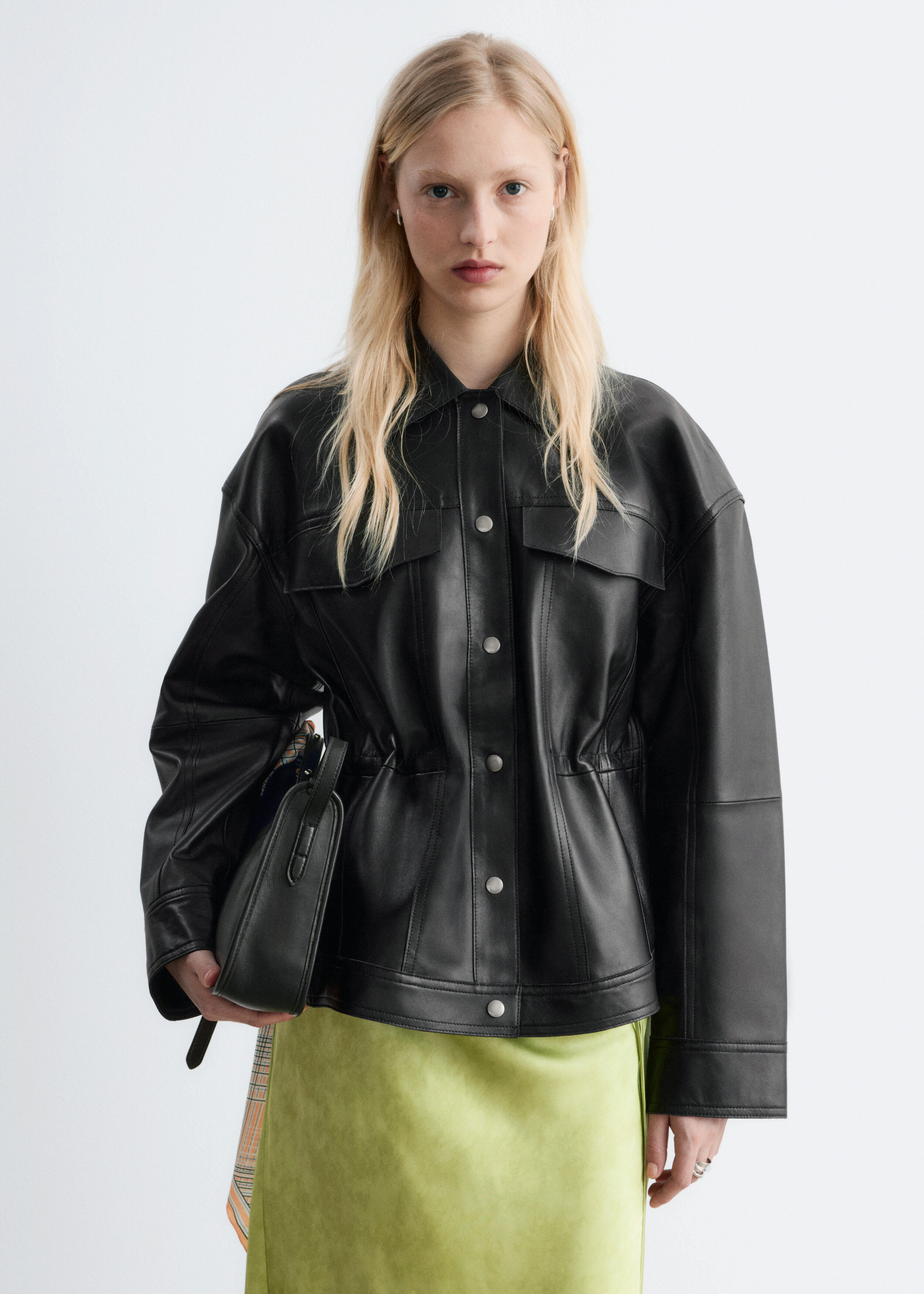 Drawstring-Waist Leather Jacket - Black - & Other Stories US