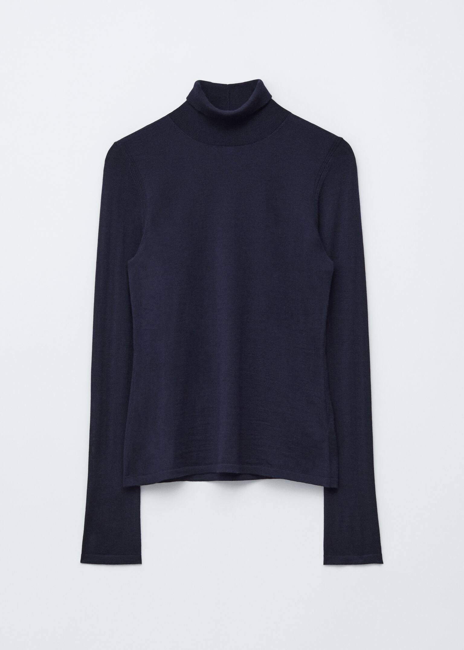 Rollkragenpullover aus fein gestrickter Wolle - Dunkelblau/Dunkelbraun/Helllila/Gelb - 2