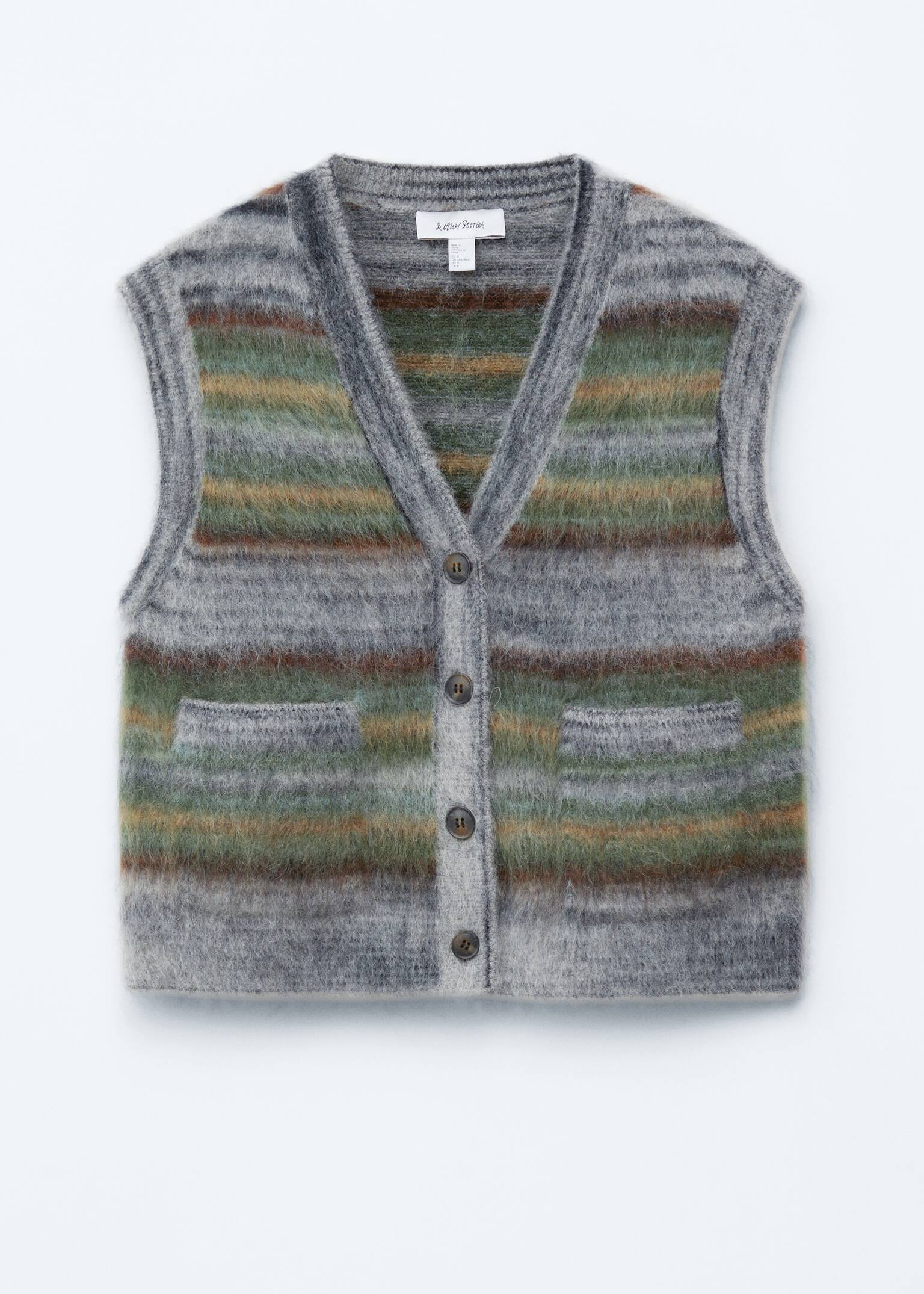 Strickweste mit gebürsteter Textur - Grau/Grün gestreift/Braun - 2