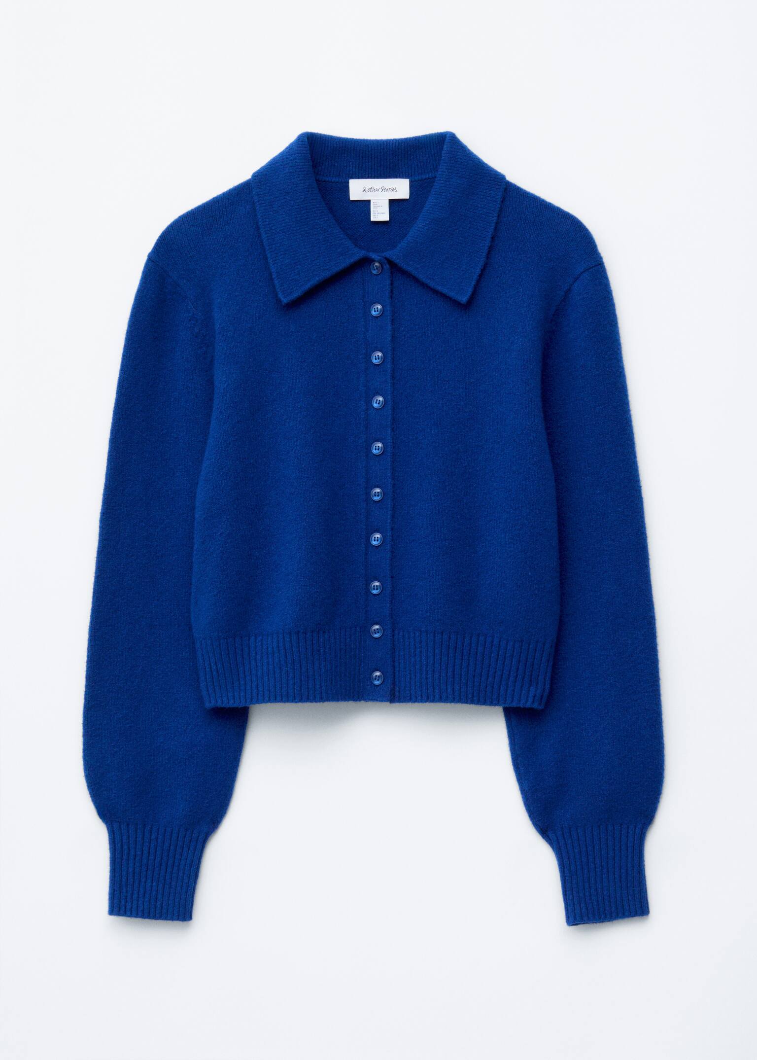 Knitted Collar Cardigan - Bright Blue/White/Black/Mole/Dusty Blue - 1