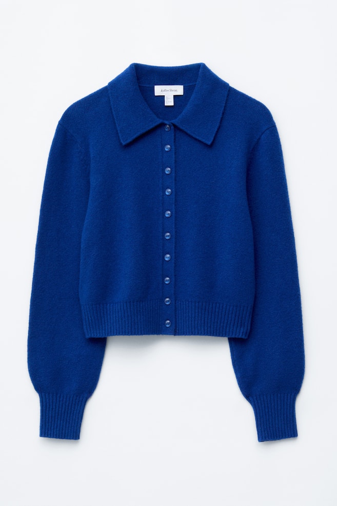 Cardigan cu Guler Tricotat - Albastru intens - 1