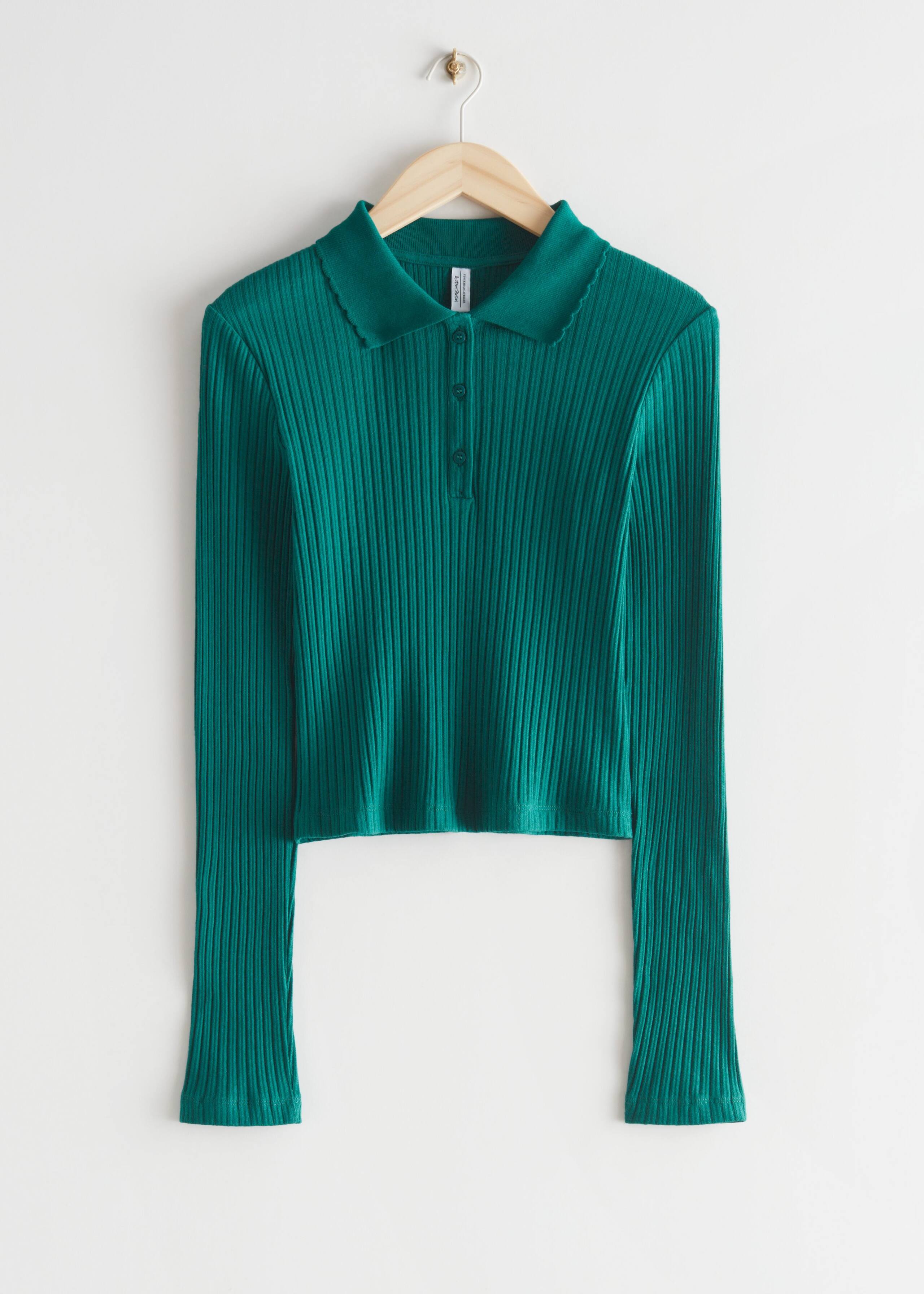Scallop Collar Rib Top - Emerald Green - Still Life