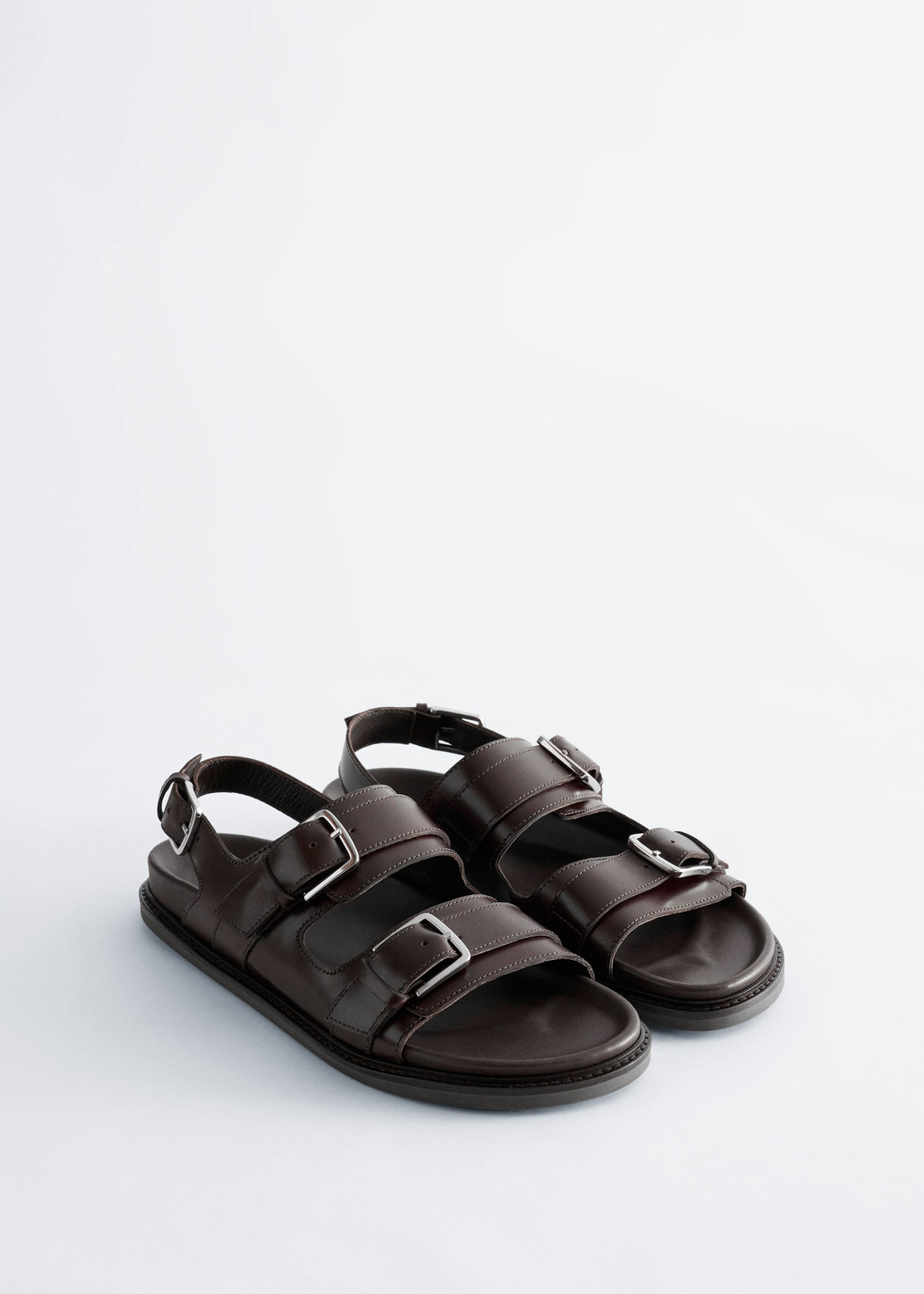 Buckled Leather Sandals - Dark Brown - Still Life