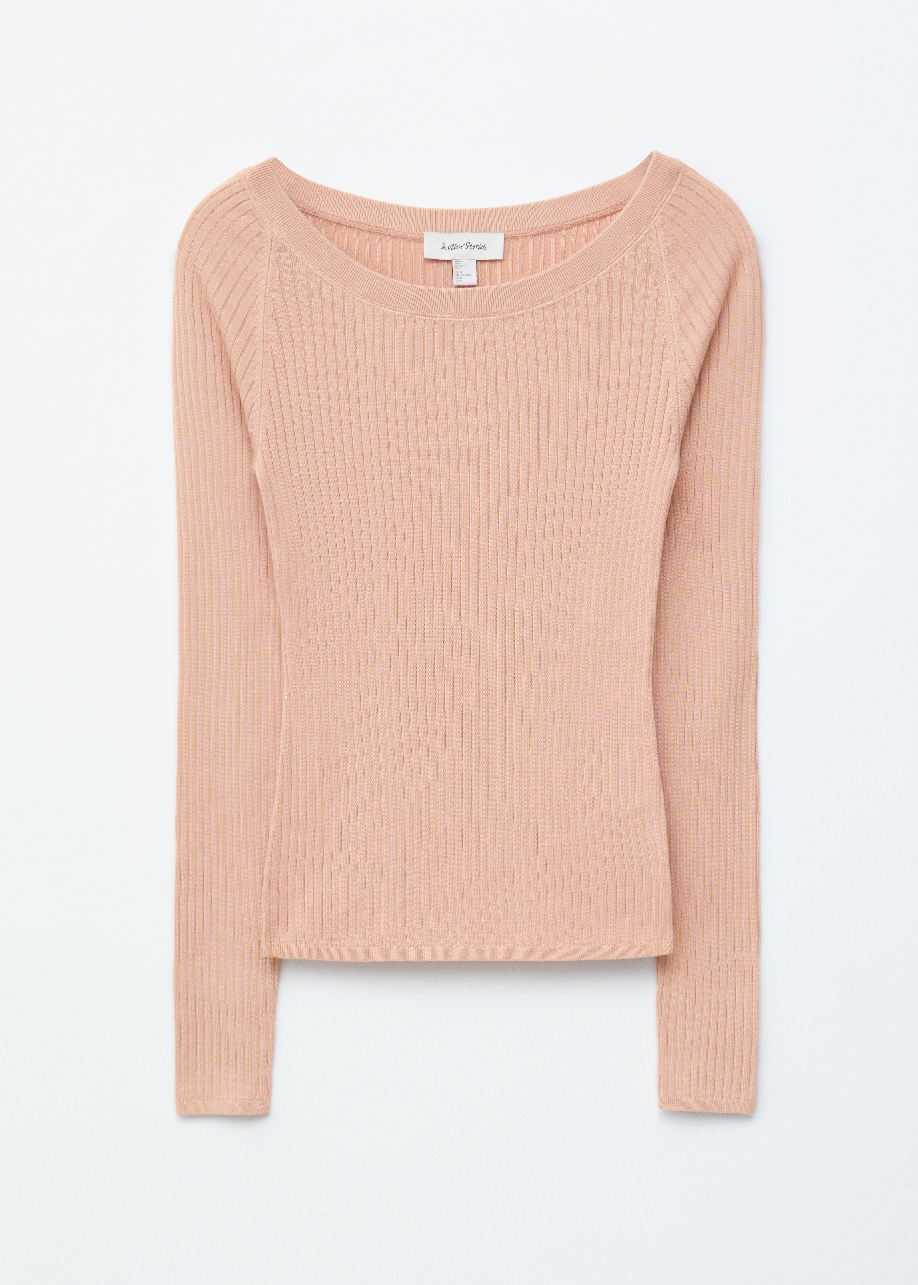 Boat-Neck Rib-Knit Top - Праскова/Черен