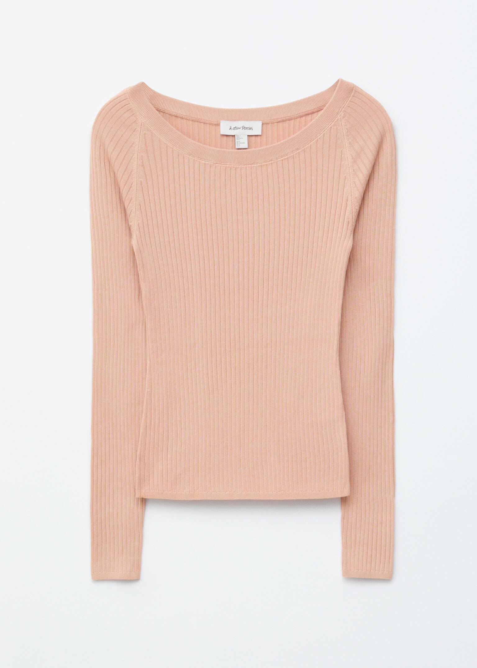 Top z dzianiny w prążki z dekoltem w łódkę - Brzoskwiniowy/Czarny - 2