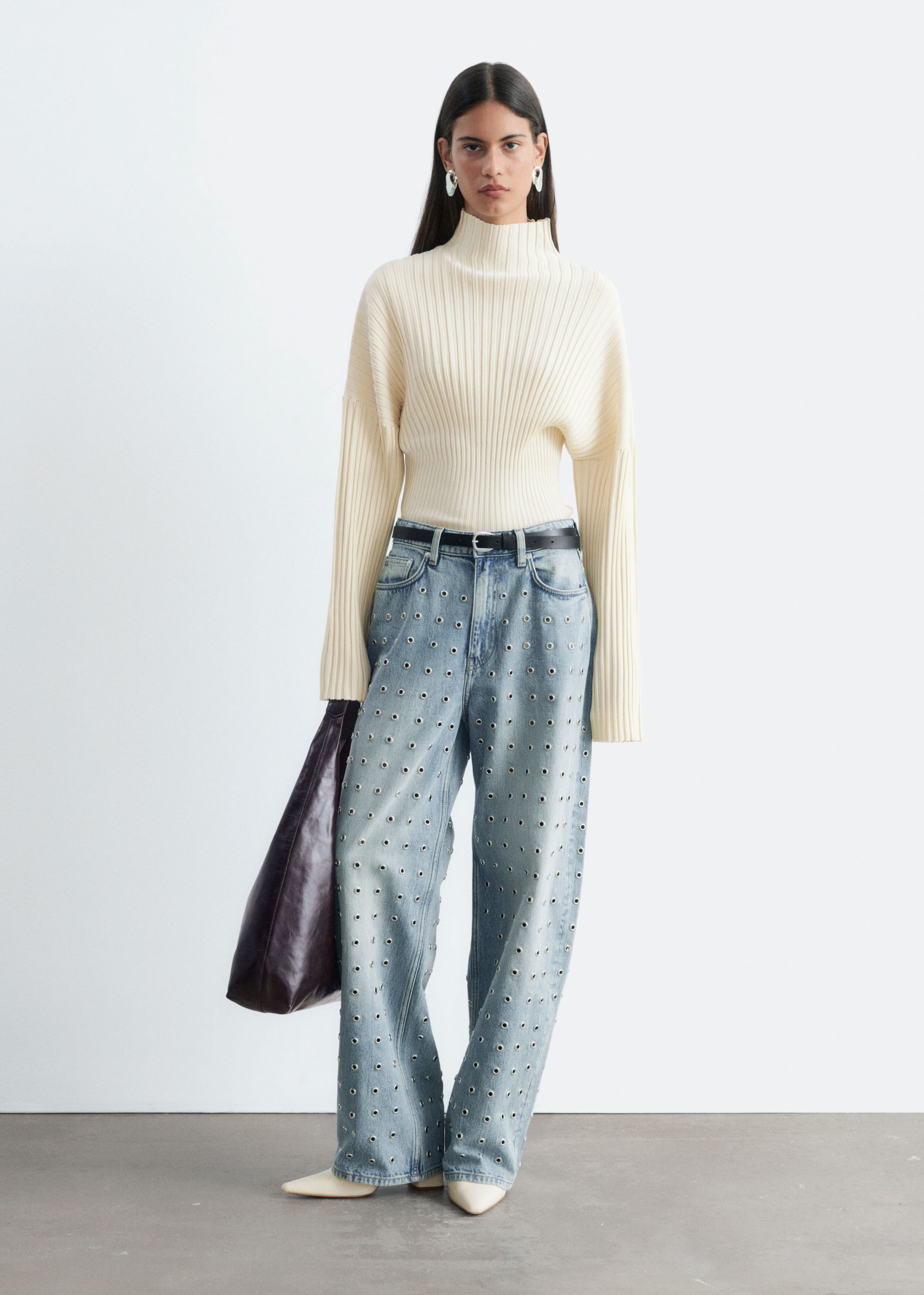 Wide-Leg Eyelet Jeans - Dusty Light Blue - Lookbook