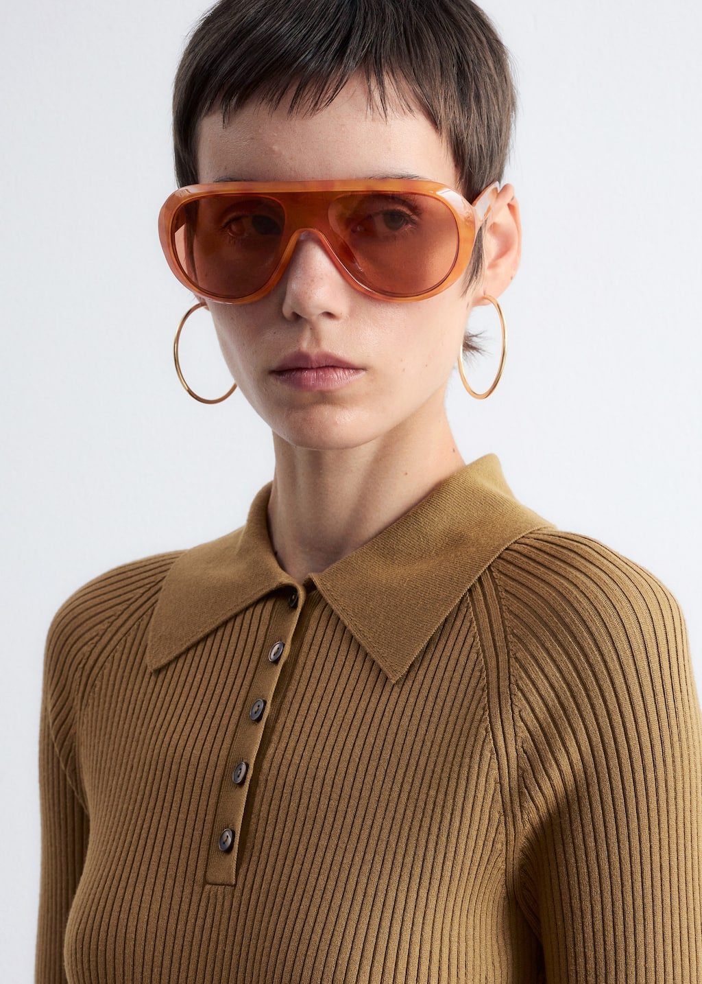 Image of Rib-Knit Polo Midi Dress