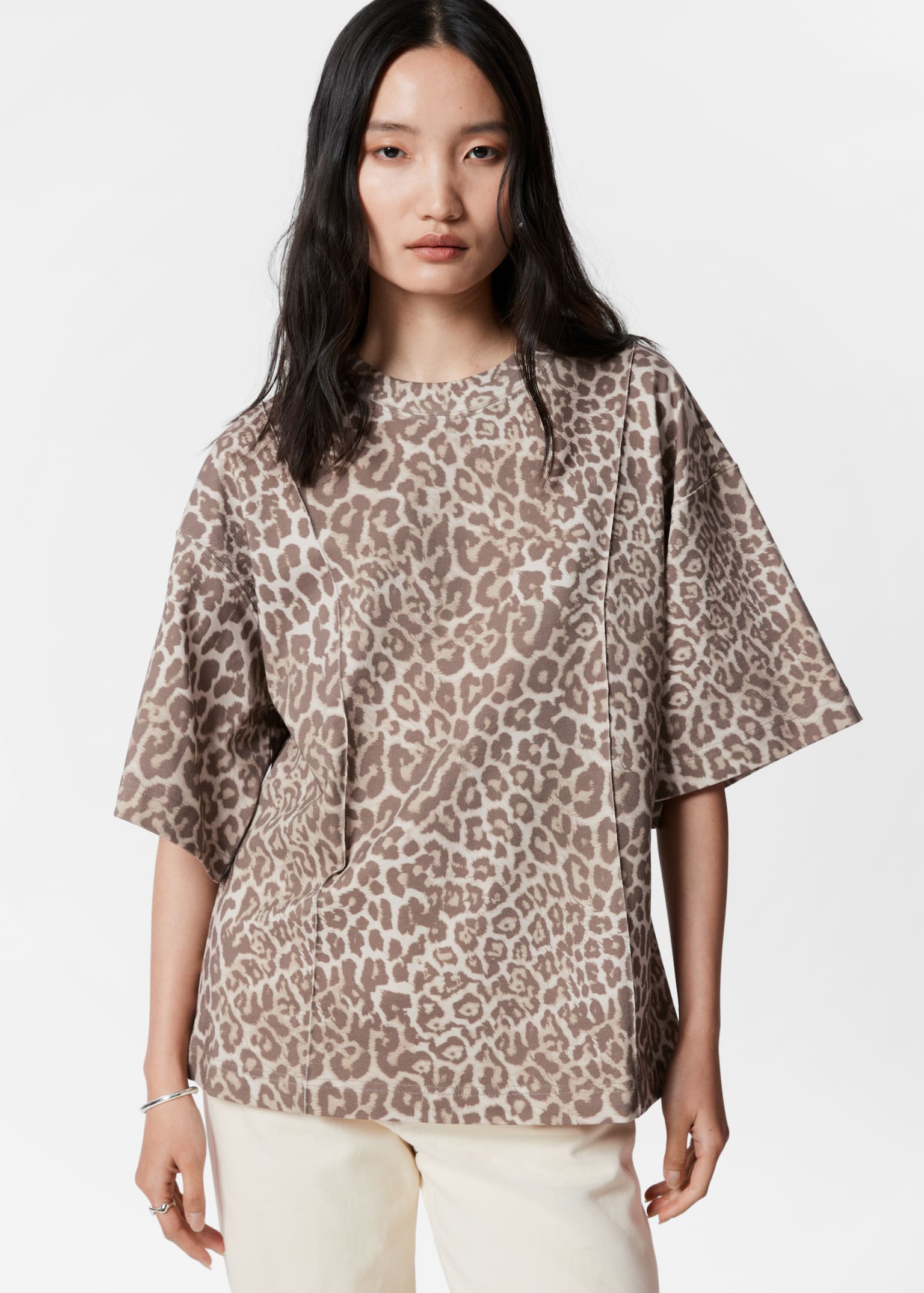 Tricou structurat - Imprimeu leopard/Galben/Alb/Dark Pink