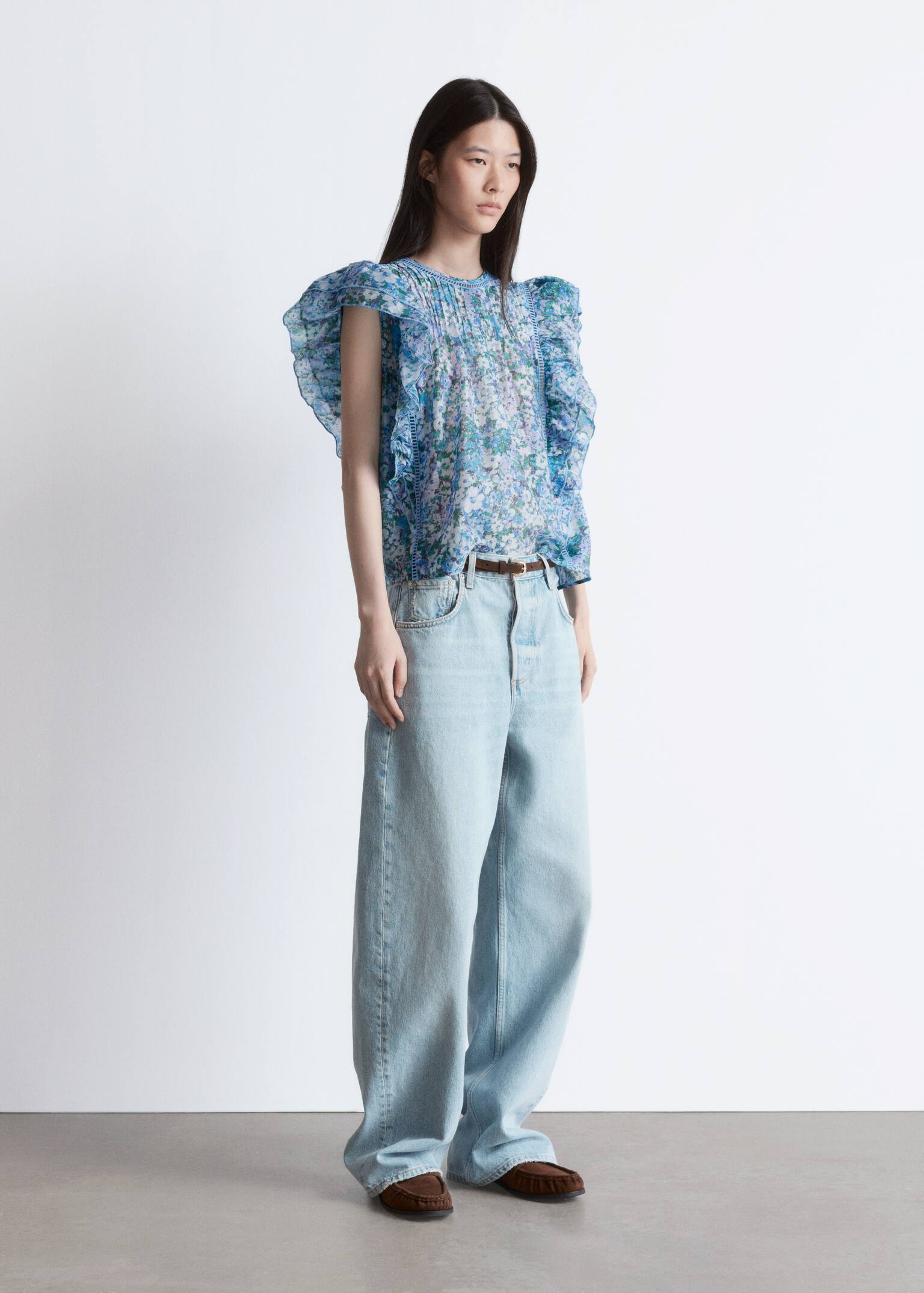 Haut à volants - Motif fleuri bleu/Imprimé floral - 10