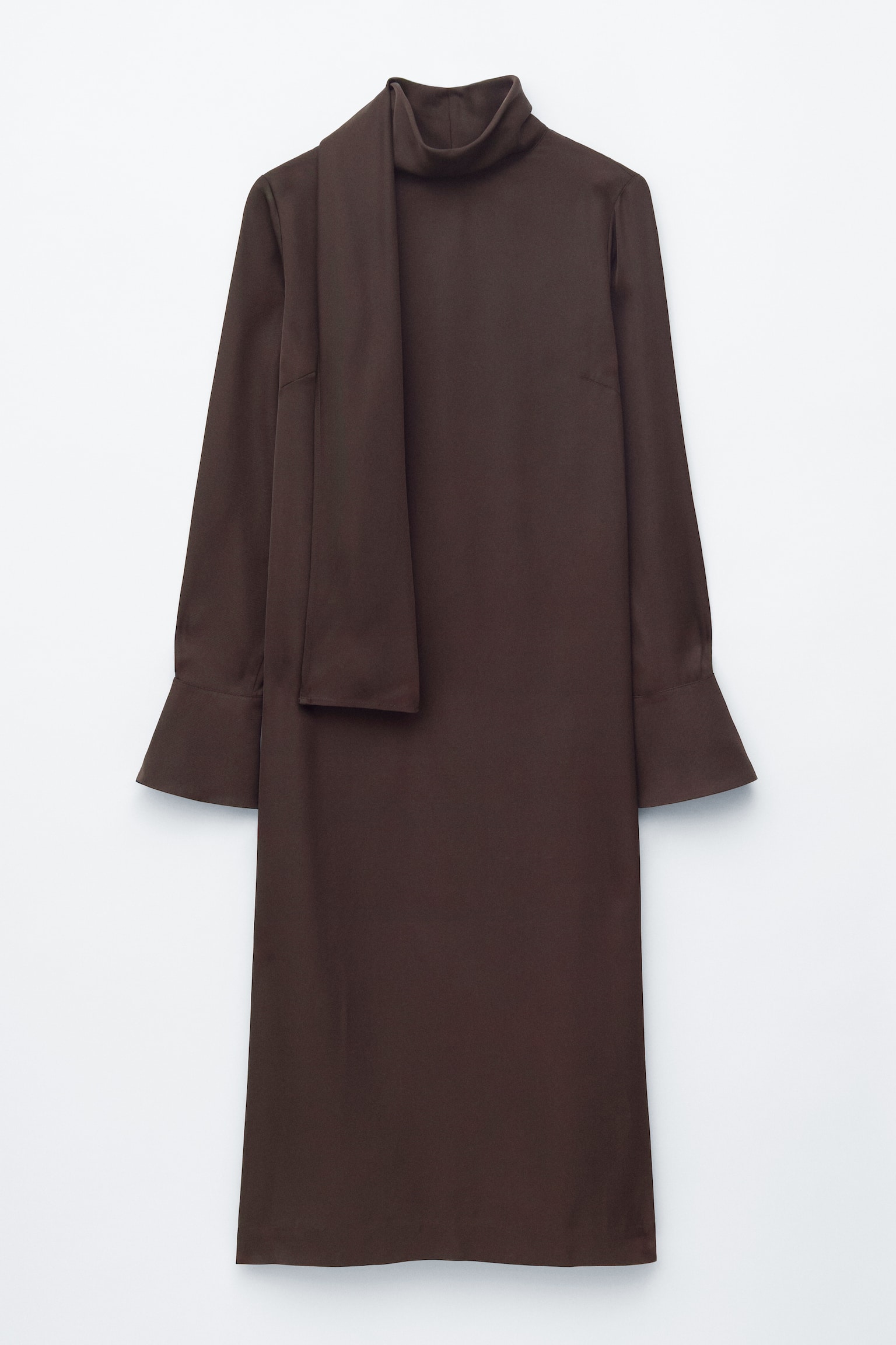 Midi-jurk met sjaalkraag - Donkerbruin - 5