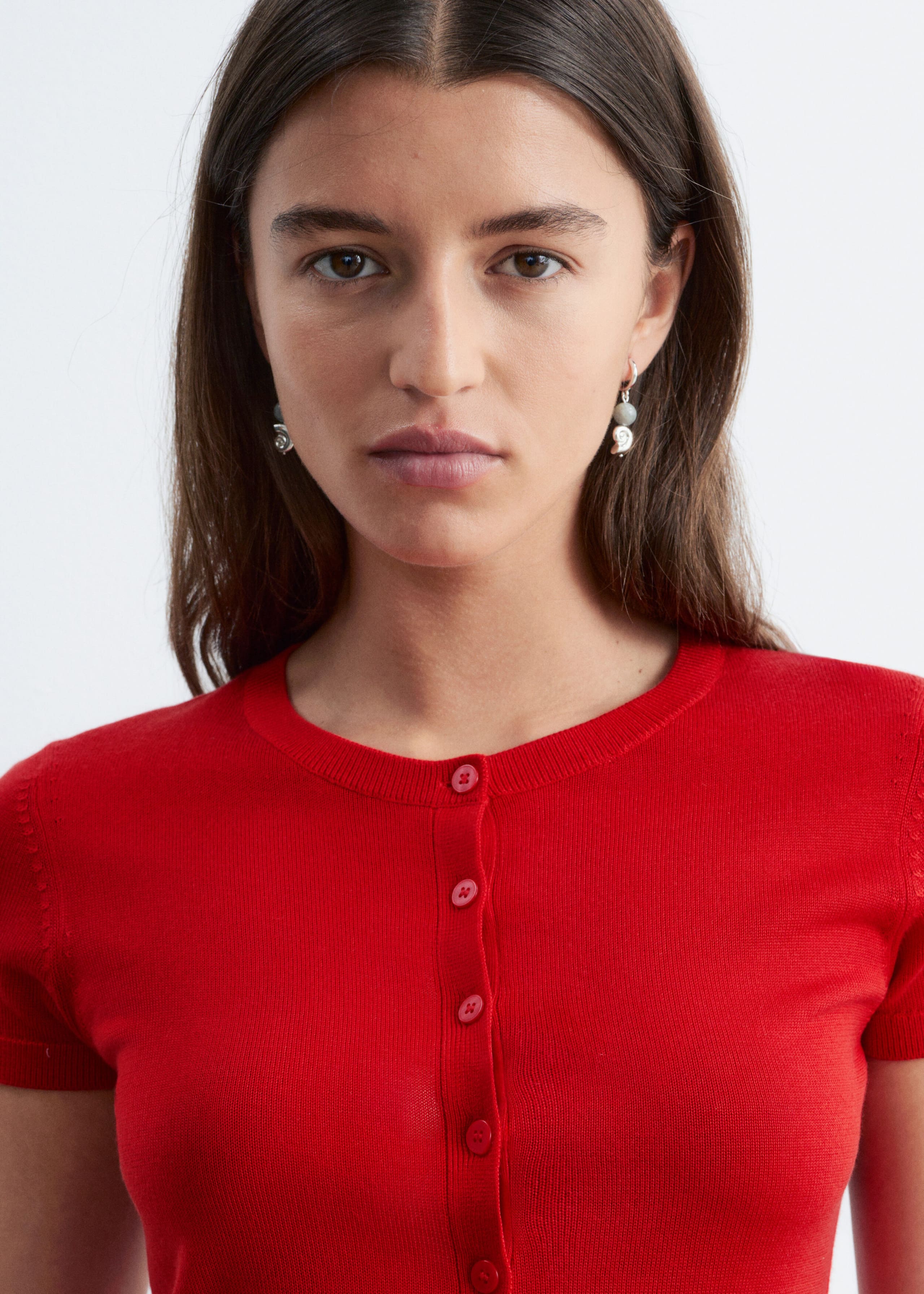 Strick-T-Shirt mit Knopfleiste - Sand - Lookbook