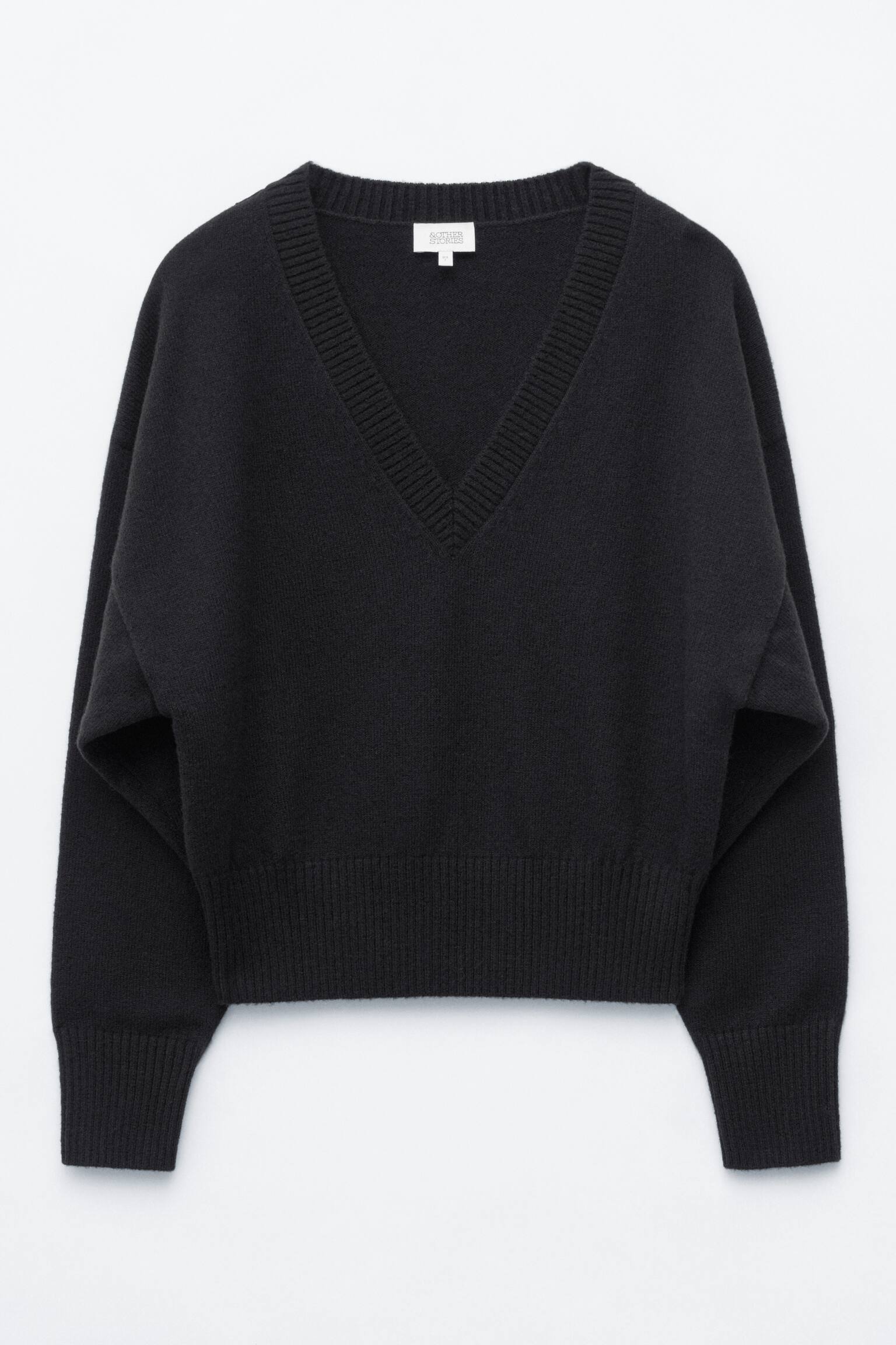 Wool-Cotton V-Neck Jumper - שחור - 1