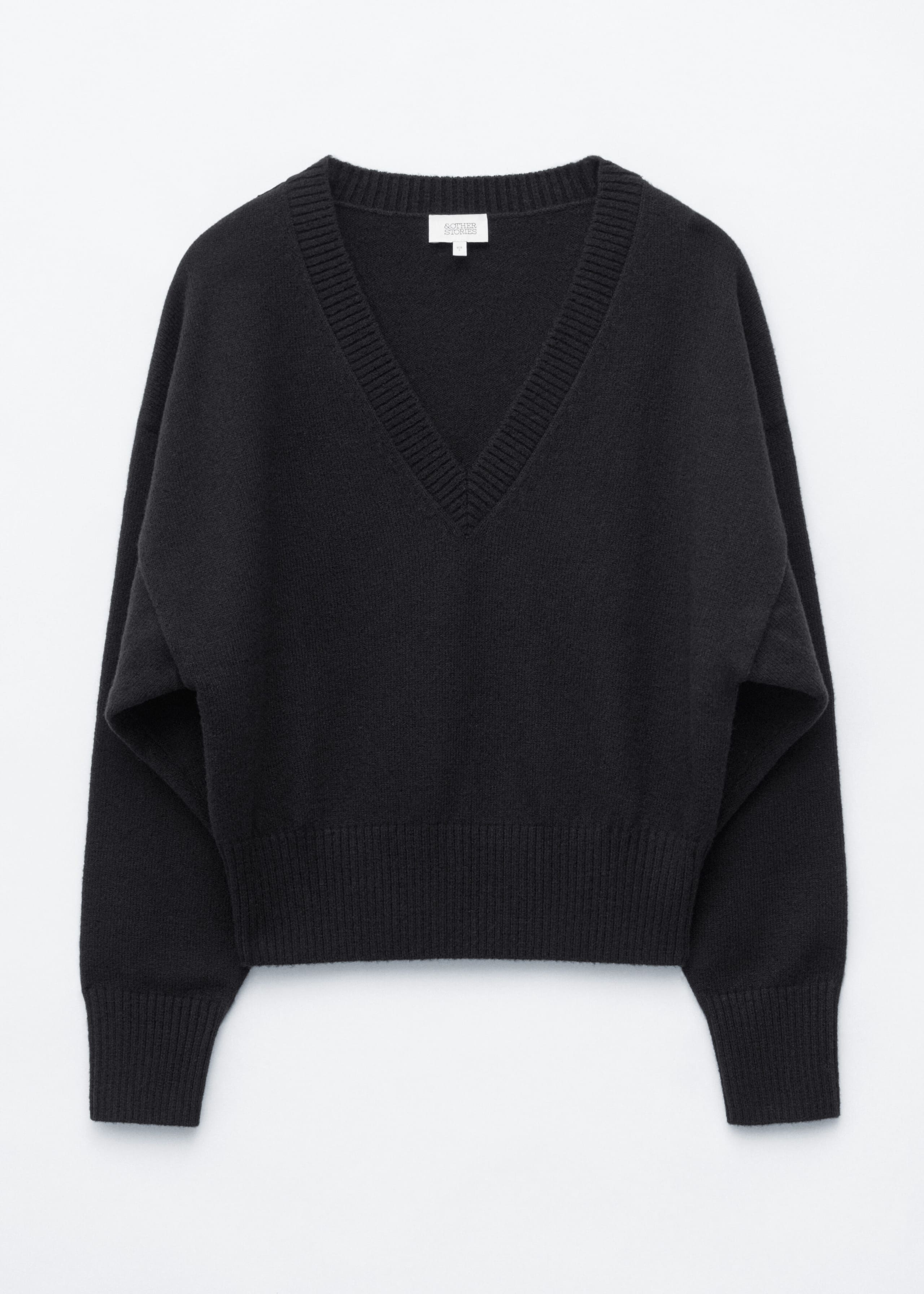 Wool-Cotton V-Neck Jumper - Black - Still Life