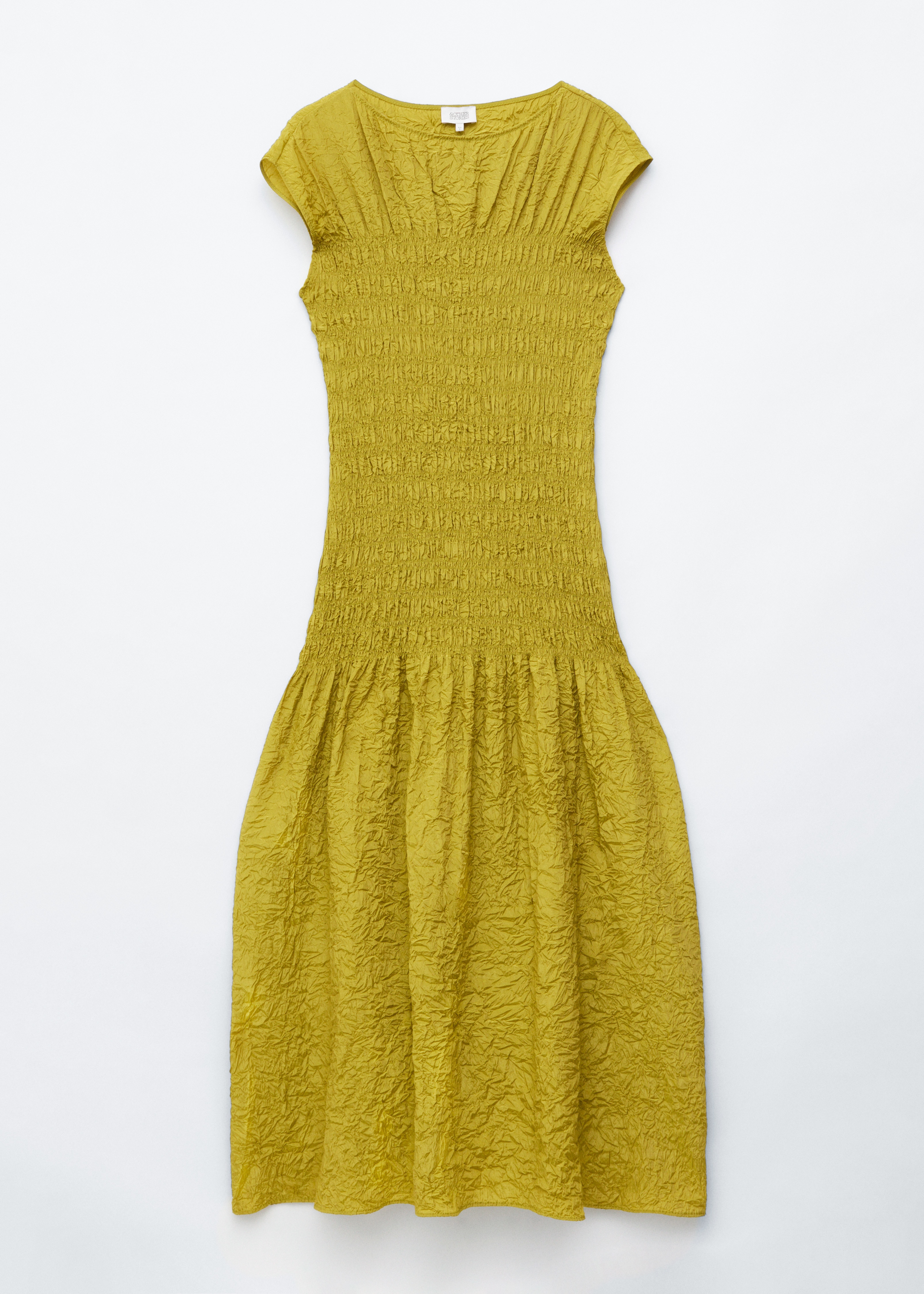 Maxivestido fruncido con nido de abeja - Mostaza/Beige/Rayas