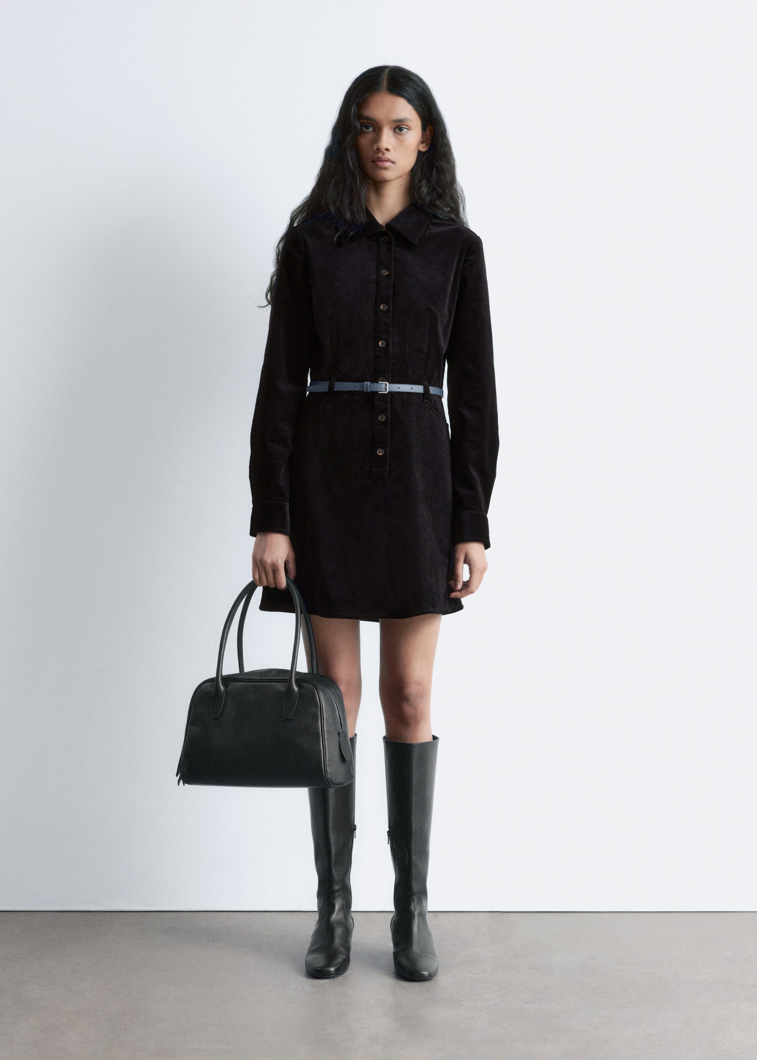 Image of Belted Velvet Mini Dress