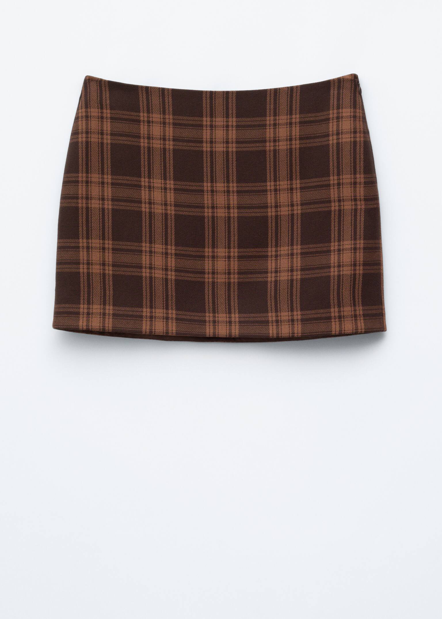 Checked Mini Skirt - Brown Checked - 2