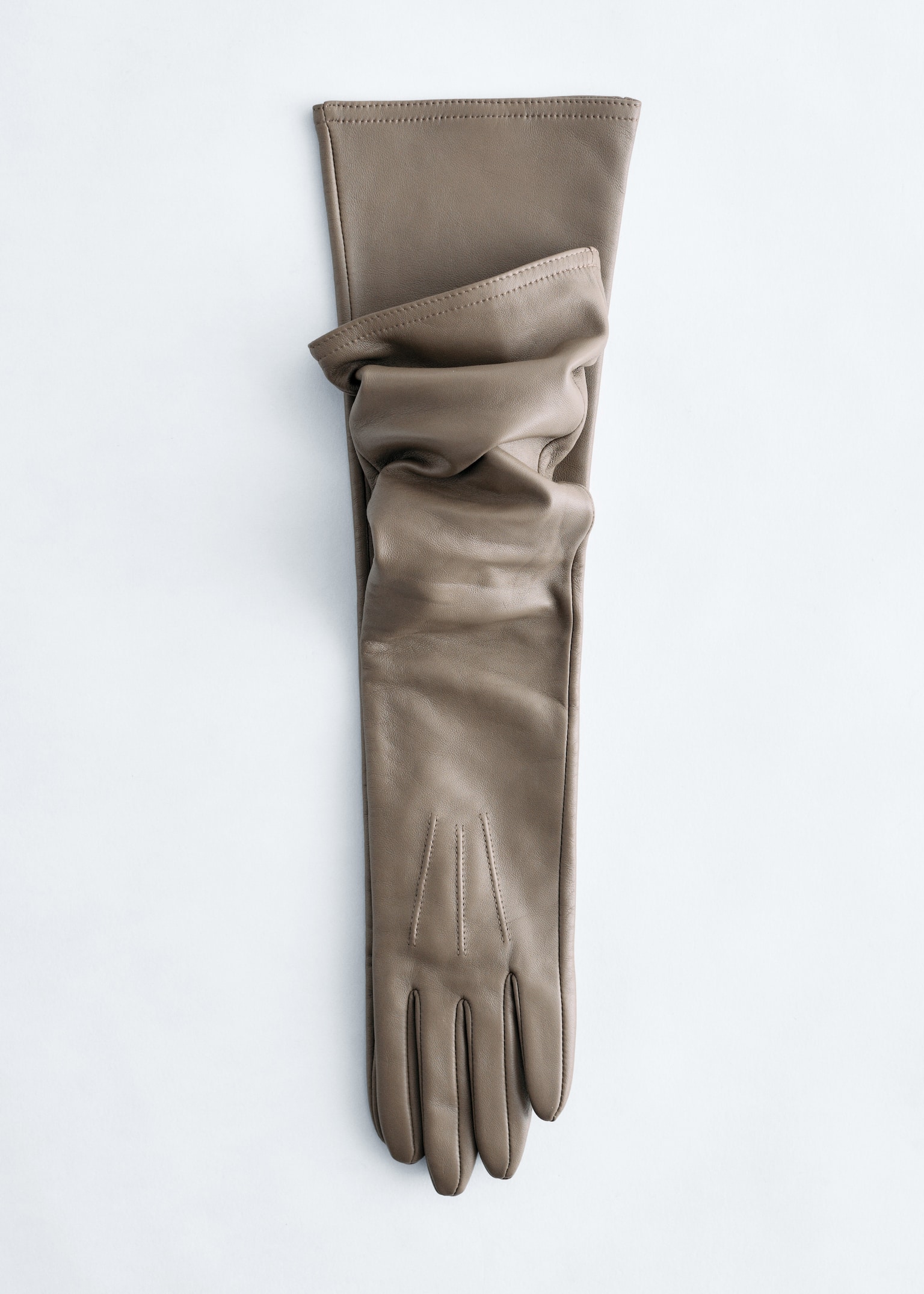Long Leather Gloves - Greige/Light Blue/Burgundy - 3