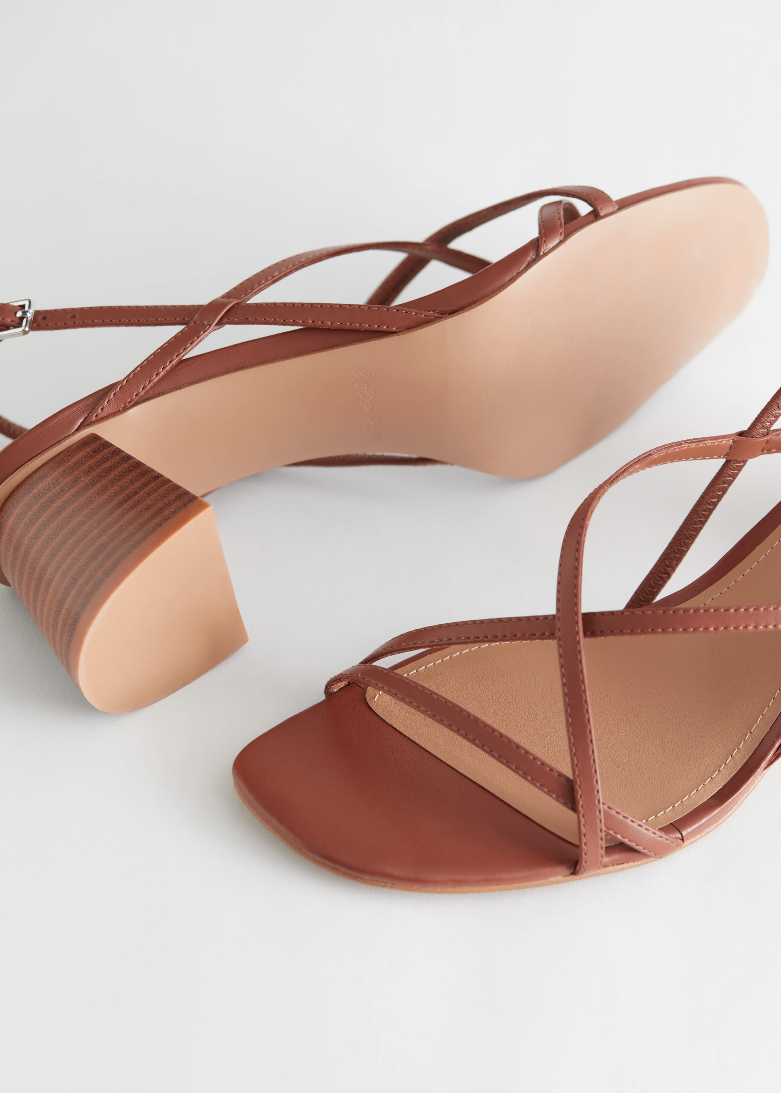 Image of Strappy Block Heel Leather Sandals
