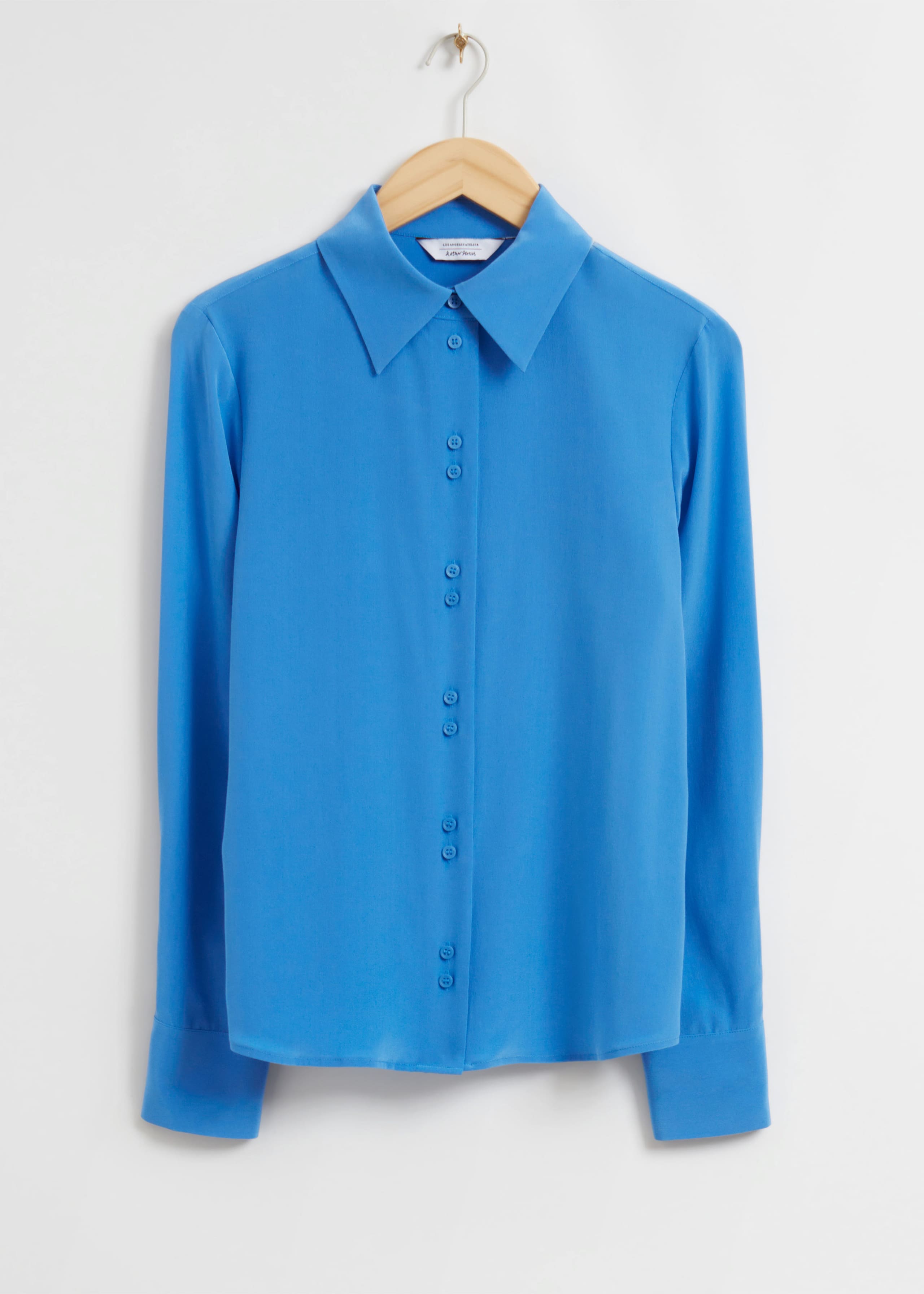 MulberrySilkButtonedBlouse - Bright Blue - Natura morta