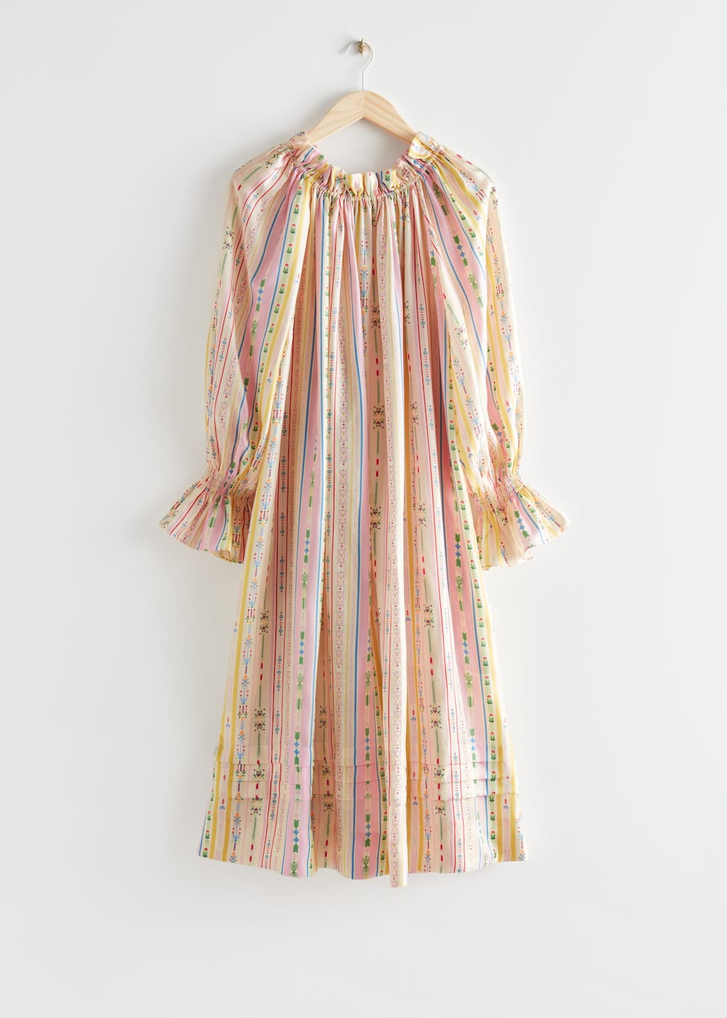Voluminous Silk Midi Dress - Pink/Yellow - Still Life