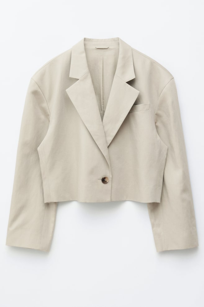 Cropped Oversized Blazer - Beige/Grey Melange - 1