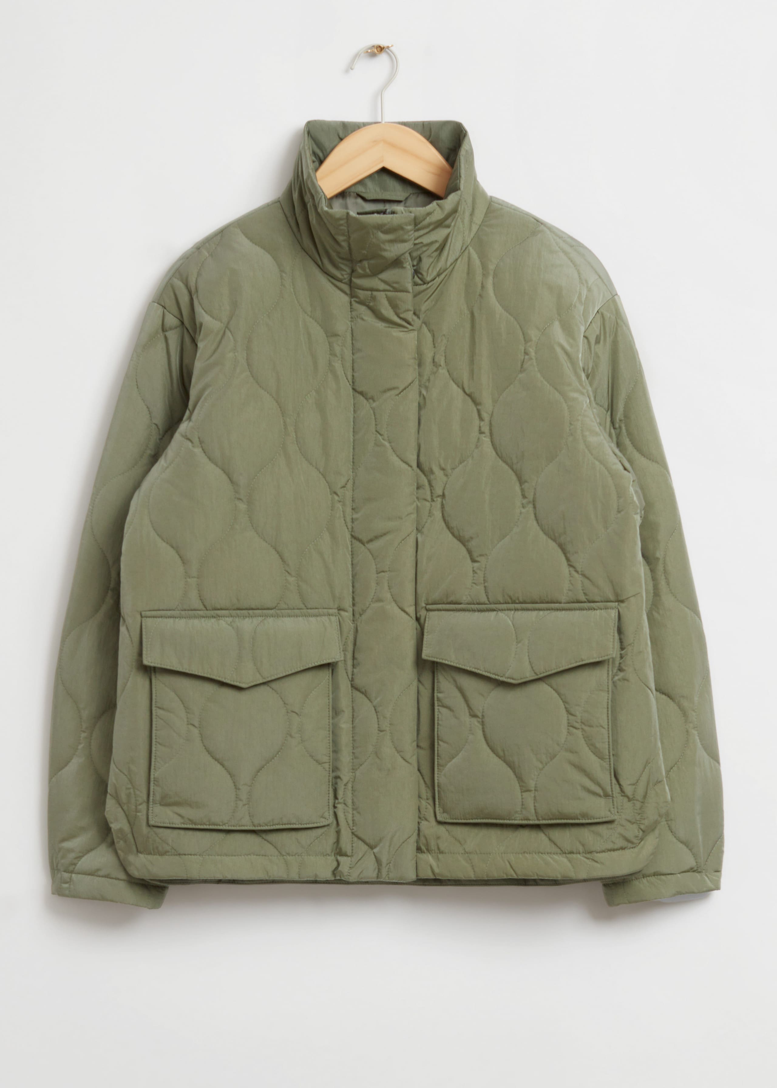 Relaxed Wave Quilted Jacket - Khaki Green - Still Life