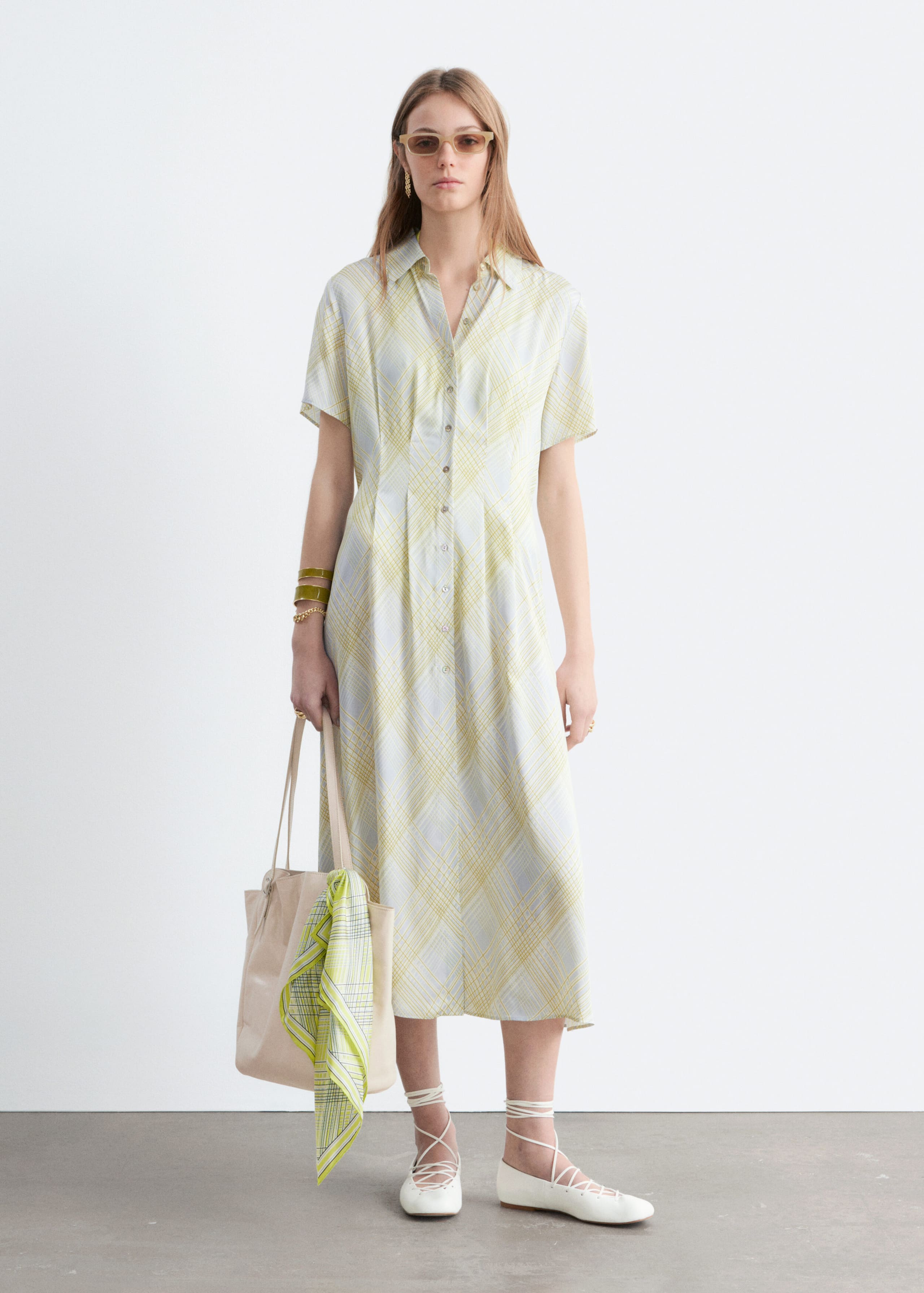Image of Pleated Waist Shirt Dress