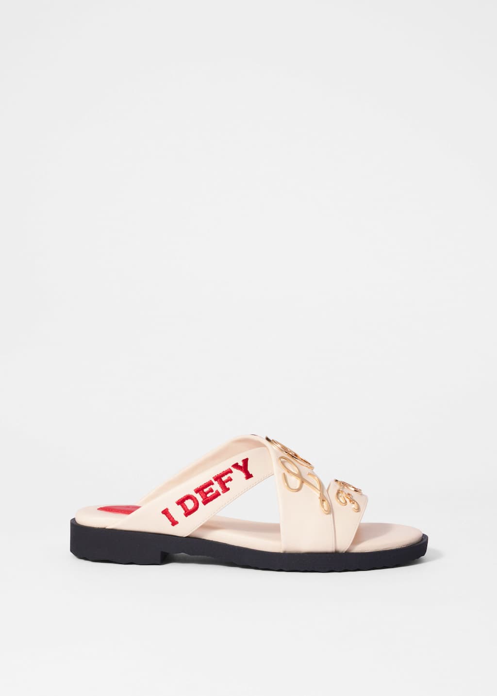 Text-Print Leather Sandals - Light Pink - Still Life