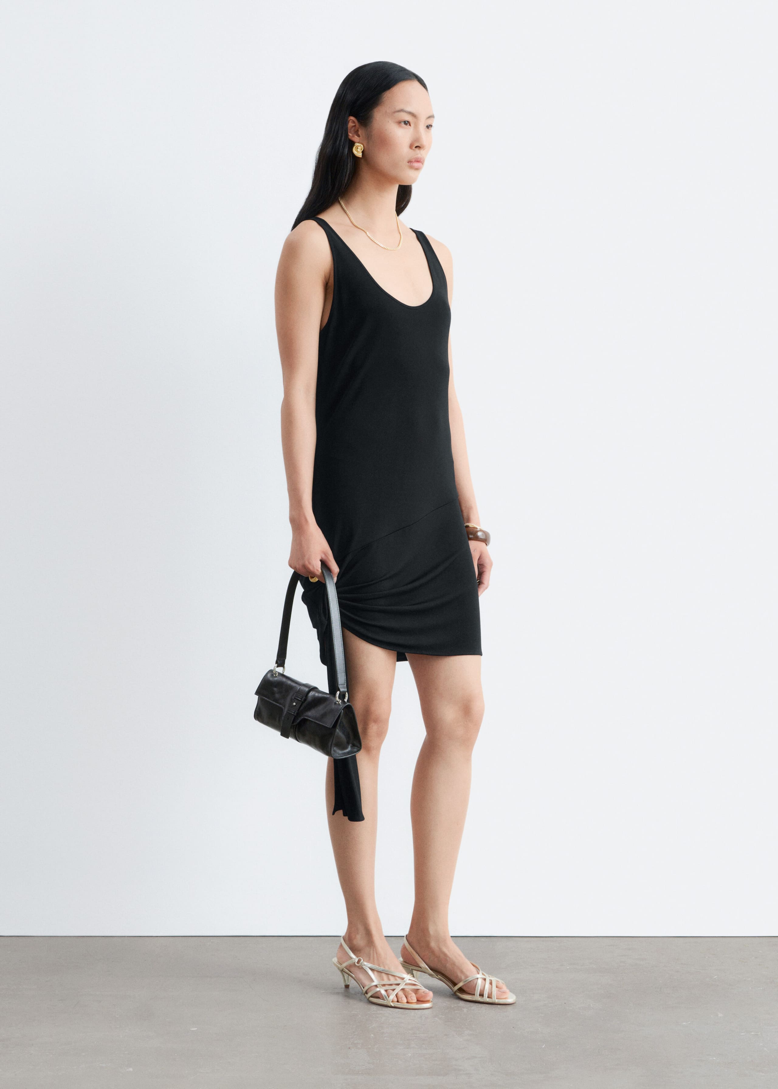 Tie-Hem Mini Dress - Black - Lookbook