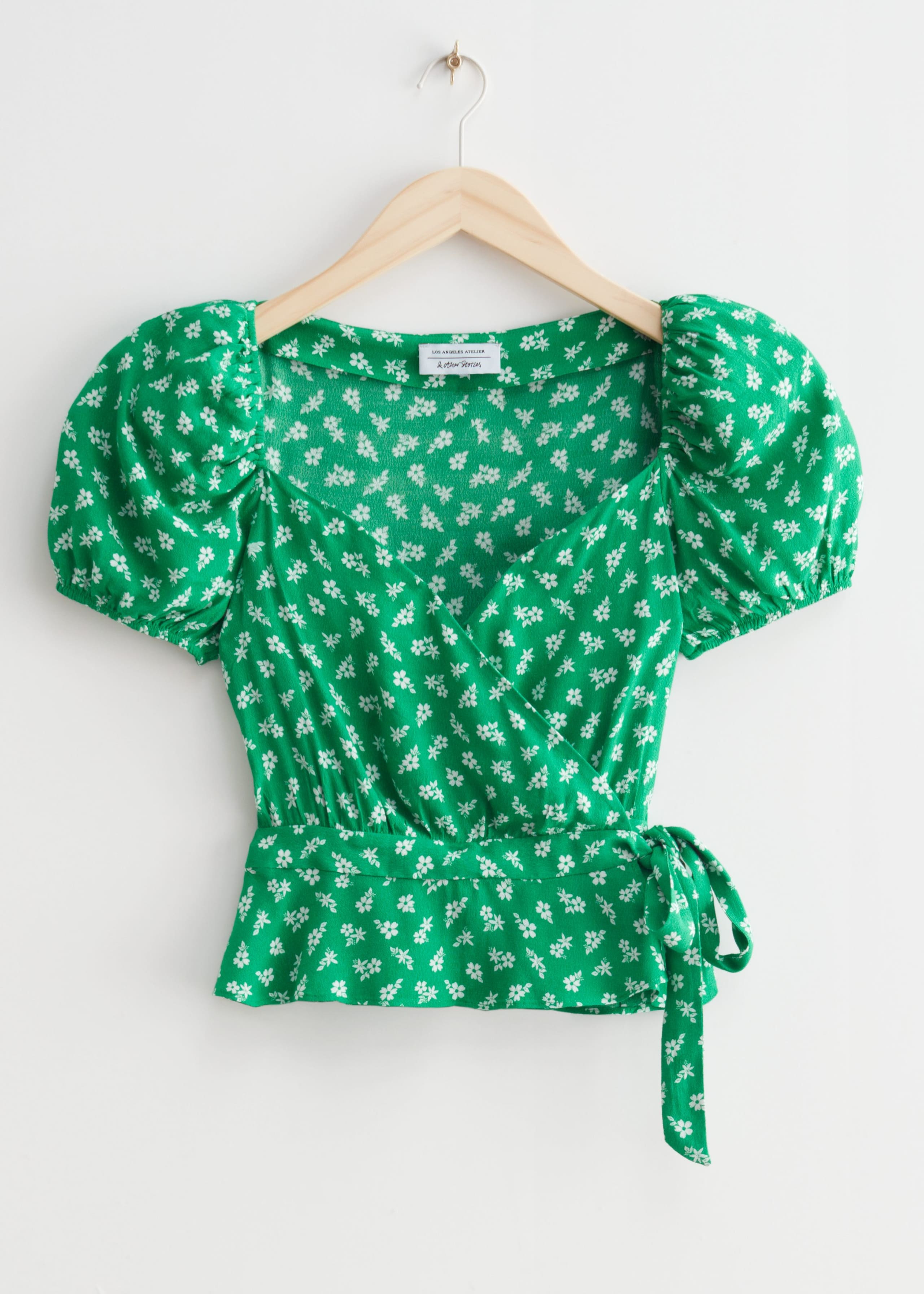 Puff Sleeve Wrap Blouse - Green - Bodegón