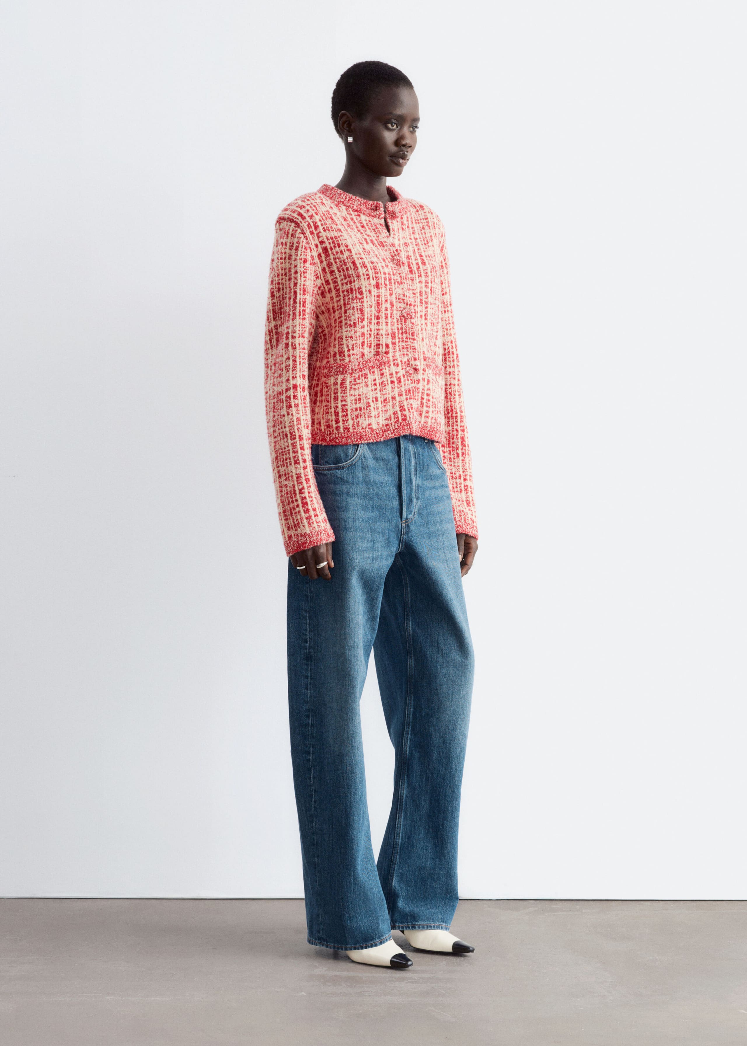 Cardigan i ull- och bomullsblandning – Röd/Vit – lookbook