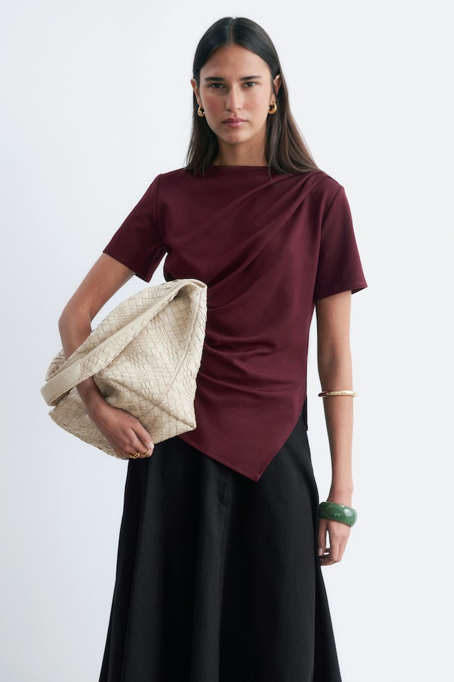 Draped Asymmetric T-shirt - Burgundy - 1