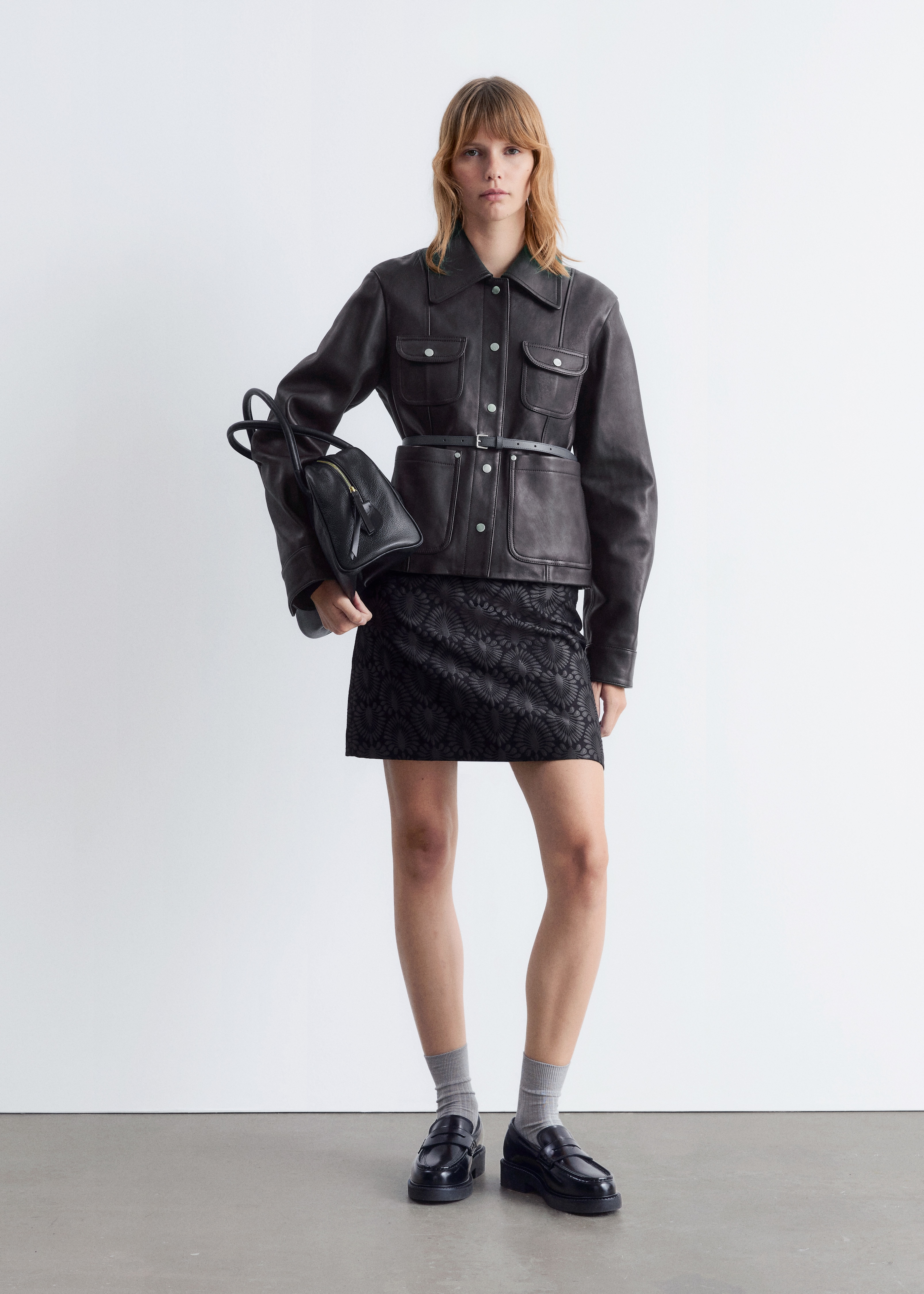 Patch-Pocket Leather Jacket - Black