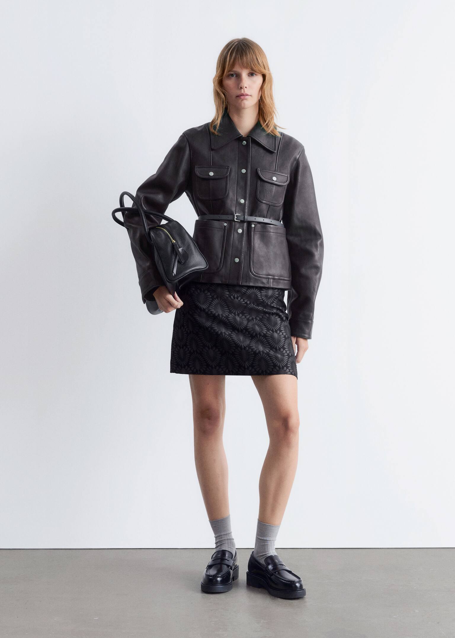 Patch-Pocket Leather Jacket - Black - 1