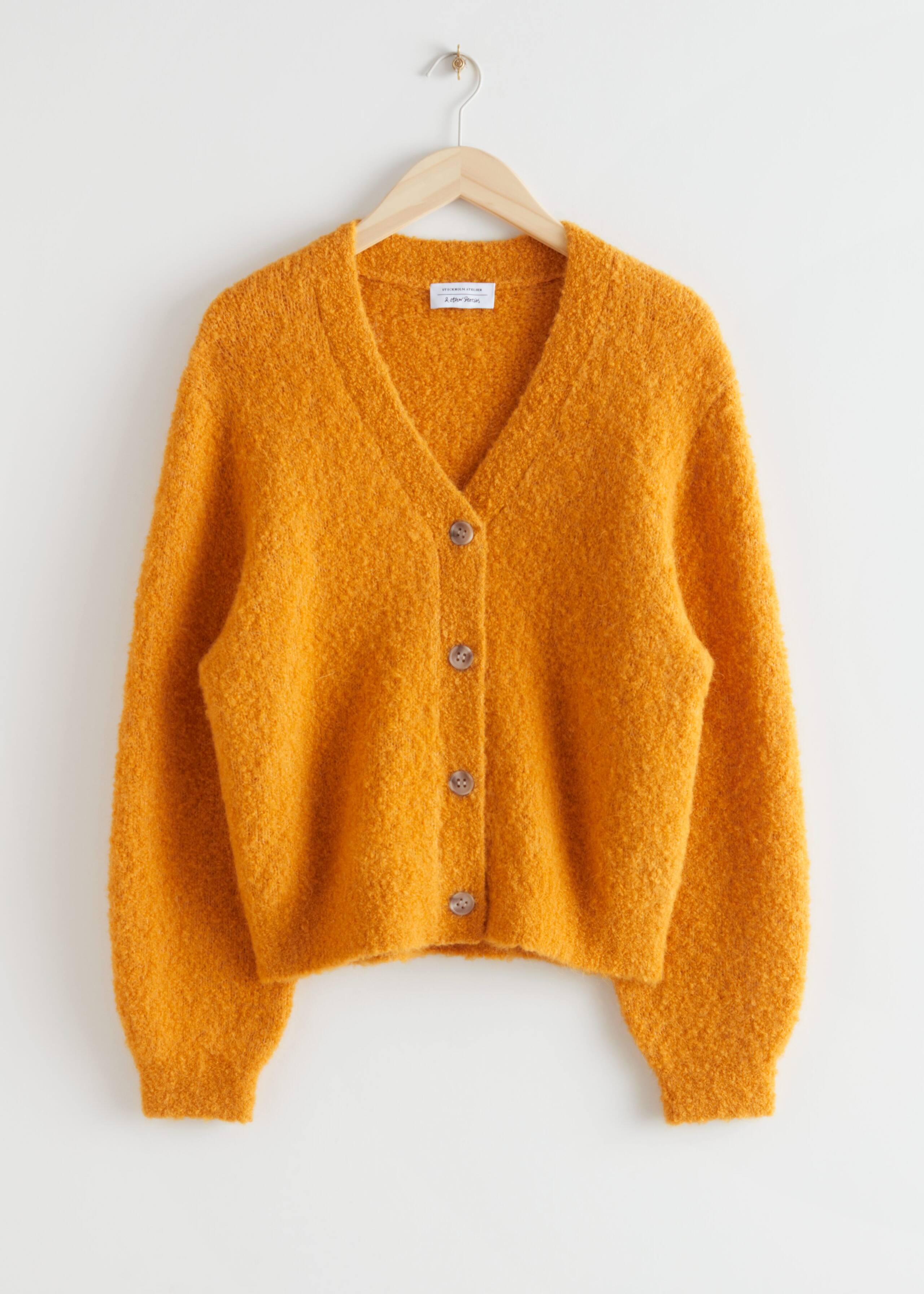 Boxy Cropped Bouclé Cardigan - Beige - Bodegón