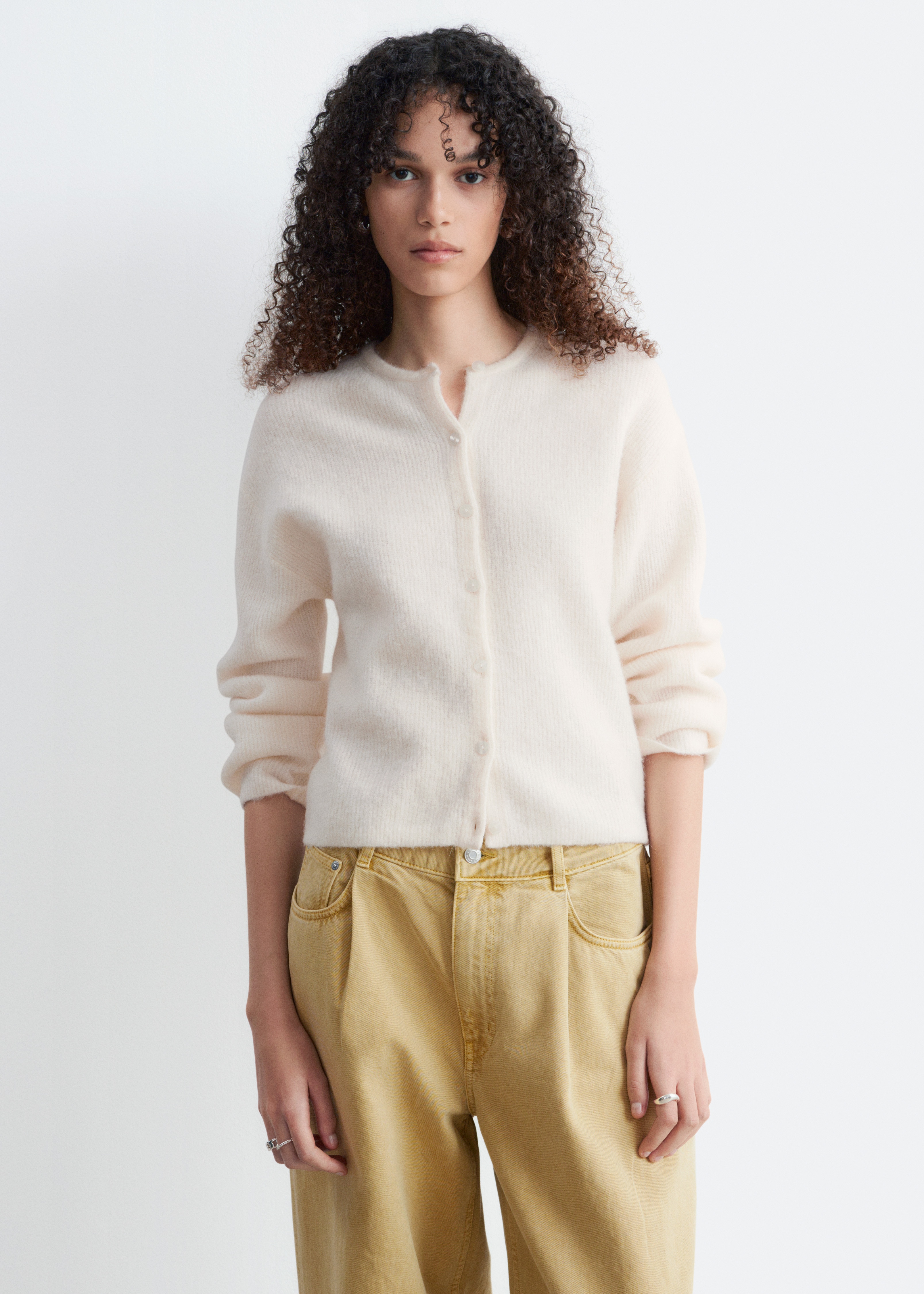 Alpaca-Blend Knitted Cardigan - White/Bézs/Pasztellsárga/Zöld