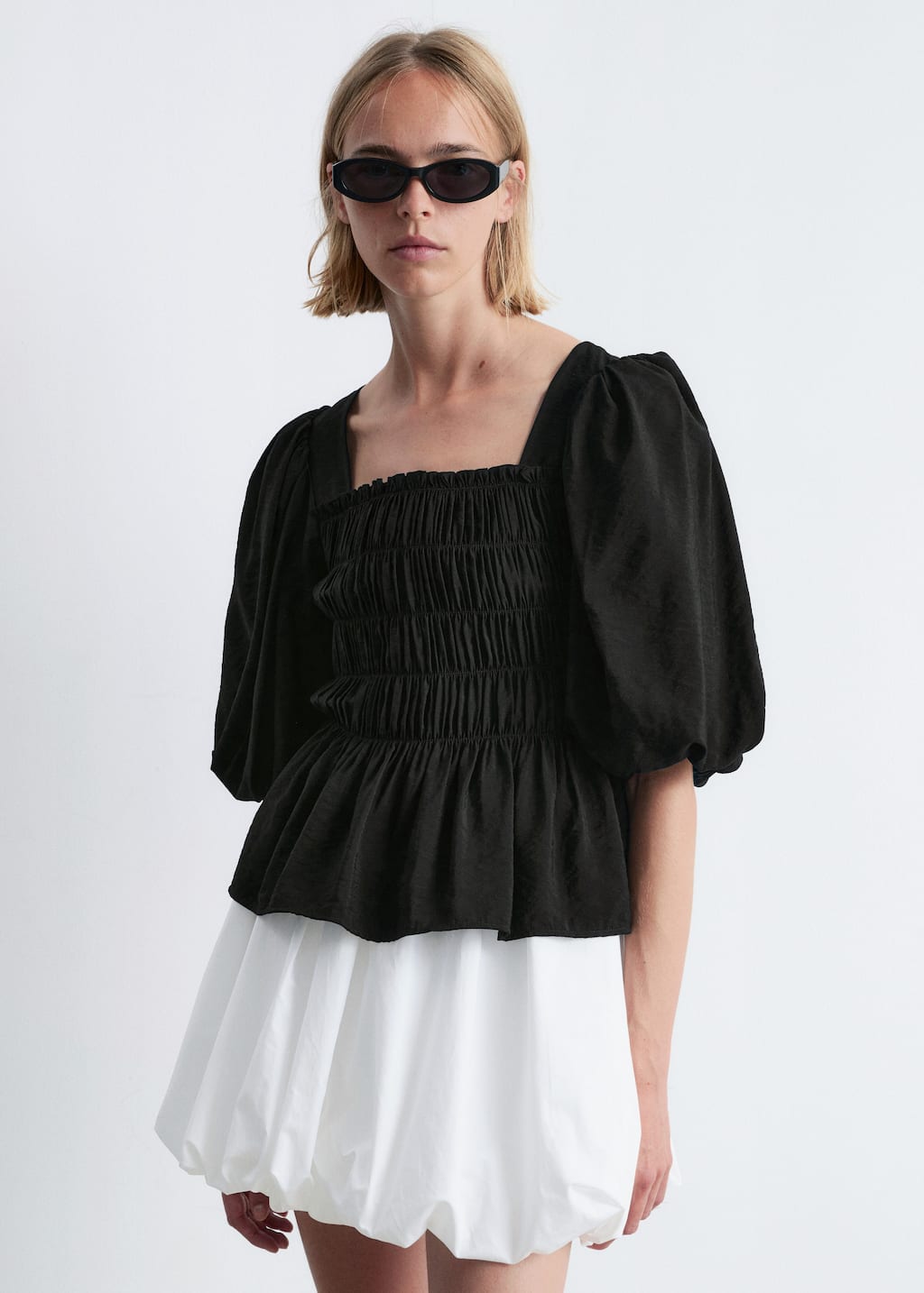 Image of Smocked Puff-Sleeve Blouse