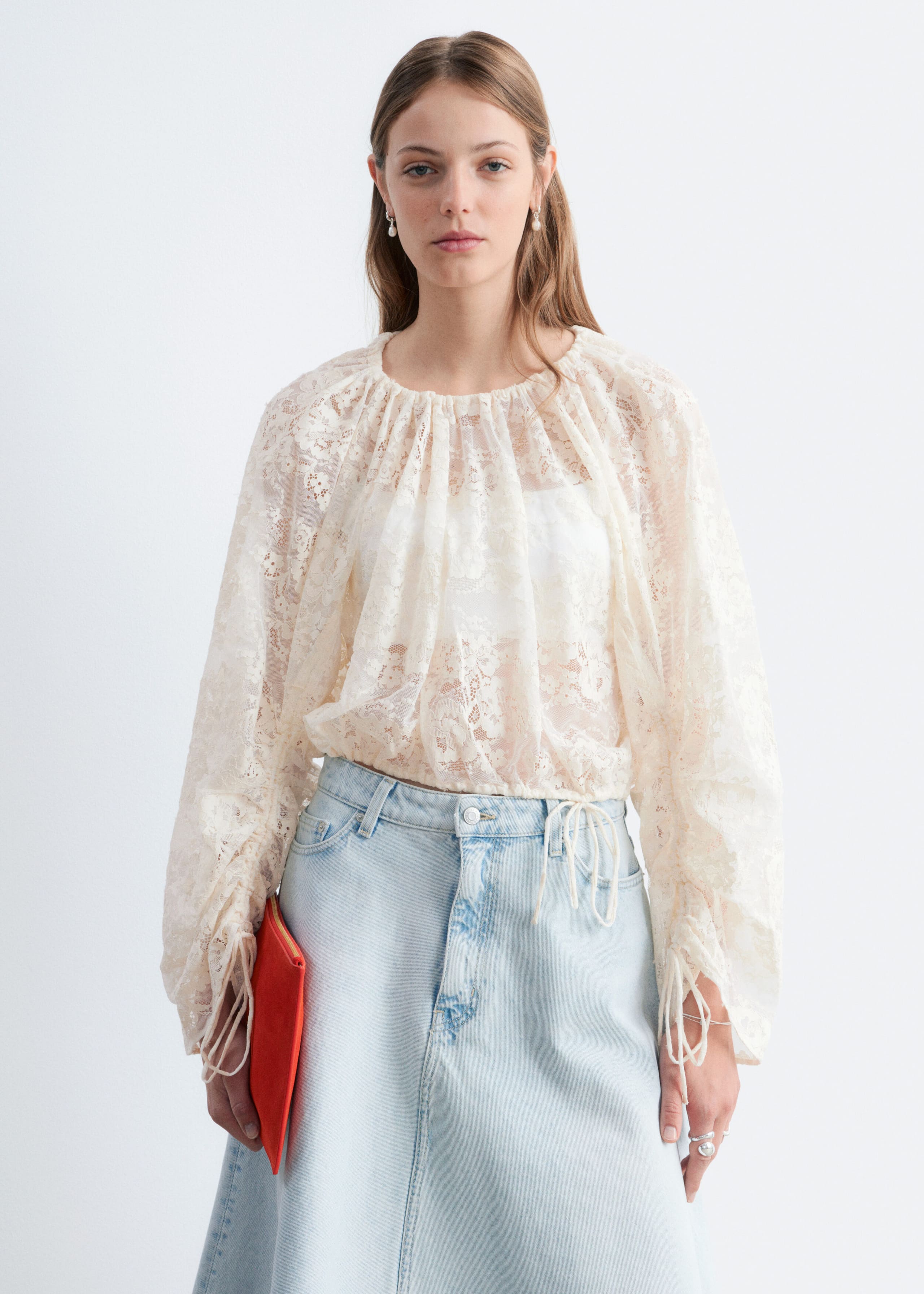 Image of Gathered Lace Blouse